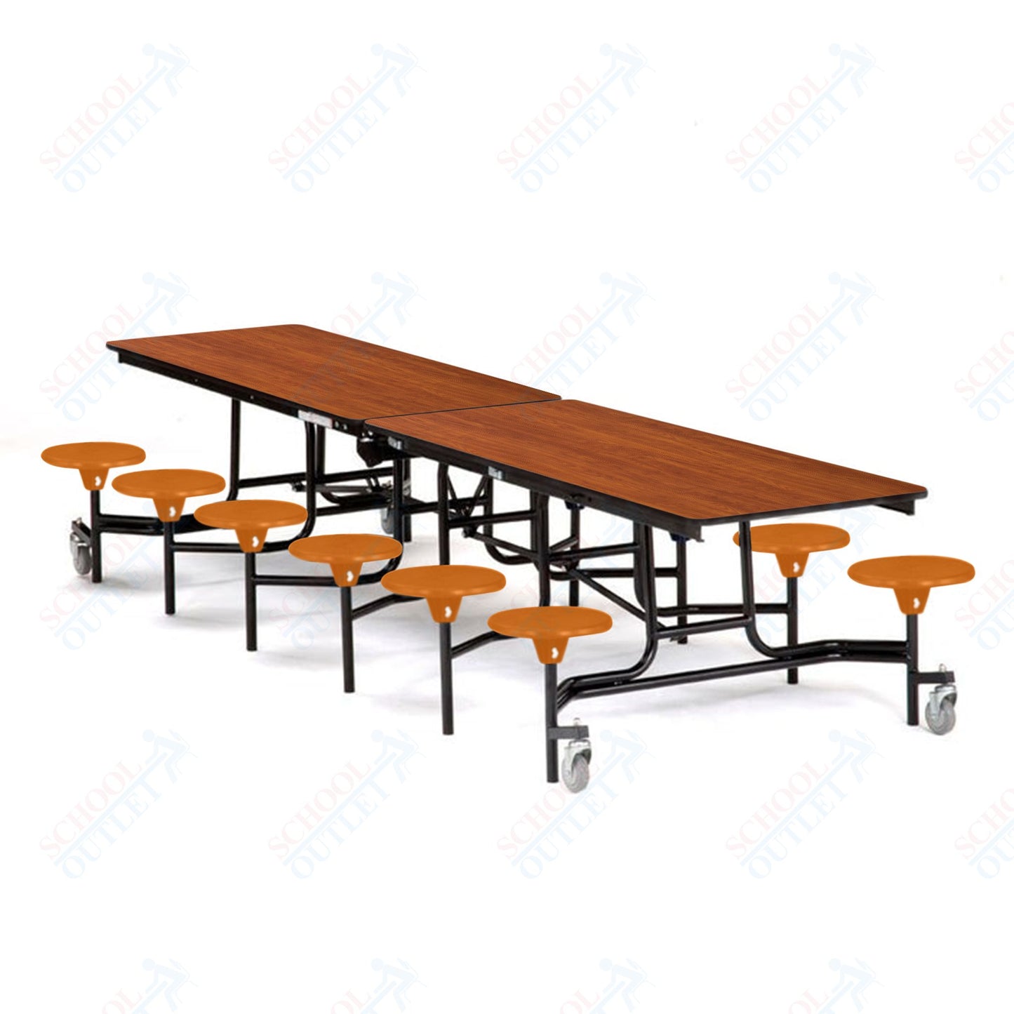 Mobile Cafeteria Lunchroom Stool Table - 30" W x 12' L - 12 Stools - MDF Core - Protect Edge - Chrome Frame