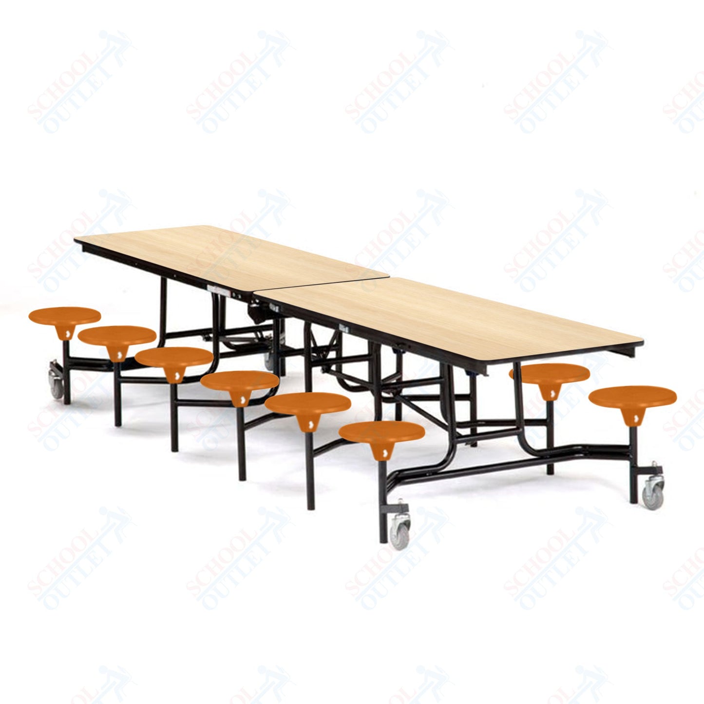 Mobile Cafeteria Lunchroom Stool Table - 30" W x 12' L - 12 Stools - MDF Core - Protect Edge - Chrome Frame
