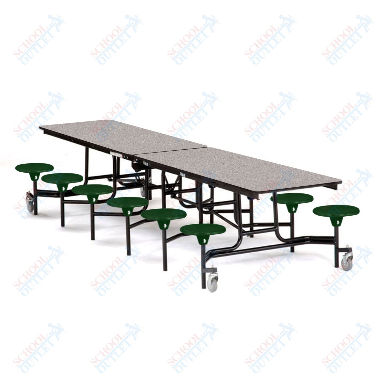 Mobile Cafeteria Lunchroom Stool Table - 30" W x 12' L - 12 Stools - MDF Core - Protect Edge - Chrome Frame