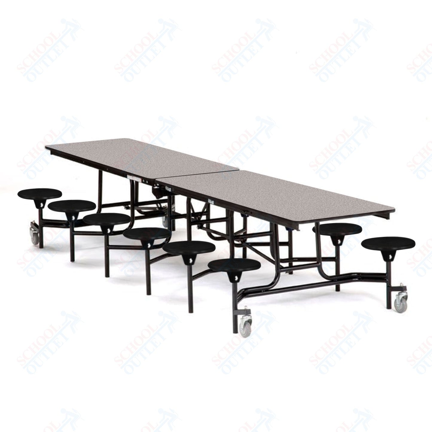 Mobile Cafeteria Lunchroom Stool Table - 30" W x 12' L - 12 Stools - MDF Core - Protect Edge - Chrome Frame
