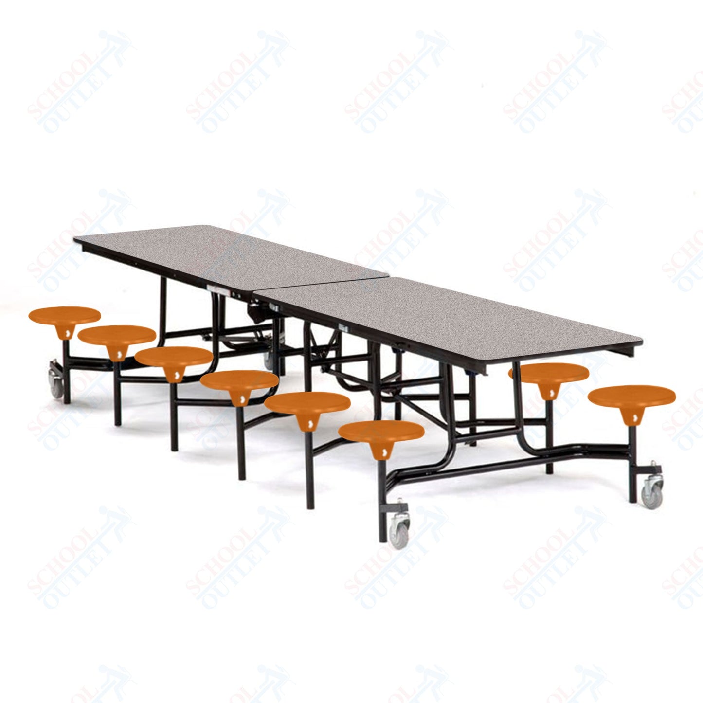 Mobile Cafeteria Lunchroom Stool Table - 30" W x 12' L - 12 Stools - MDF Core - Protect Edge - Chrome Frame