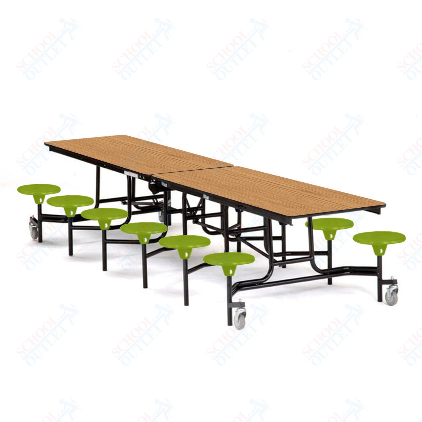 Mobile Cafeteria Lunchroom Stool Table - 30" W x 12' L - 12 Stools - MDF Core - Protect Edge - Chrome Frame