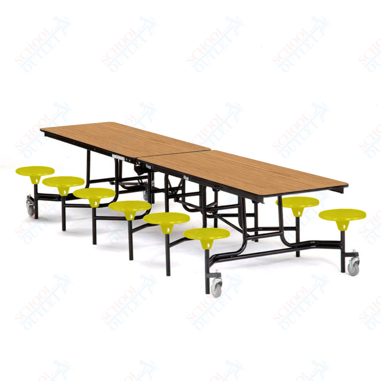 Mobile Cafeteria Lunchroom Stool Table - 30" W x 12' L - 12 Stools - MDF Core - Protect Edge - Chrome Frame