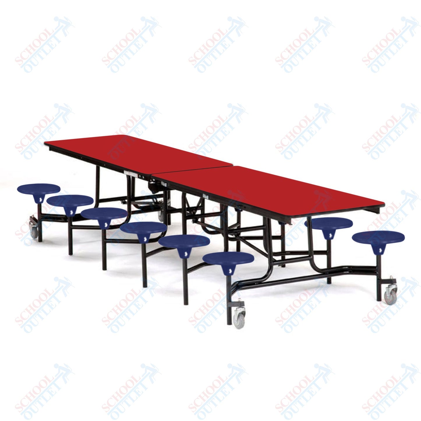 Mobile Cafeteria Lunchroom Stool Table - 30" W x 12' L - 12 Stools - MDF Core - Protect Edge - Chrome Frame