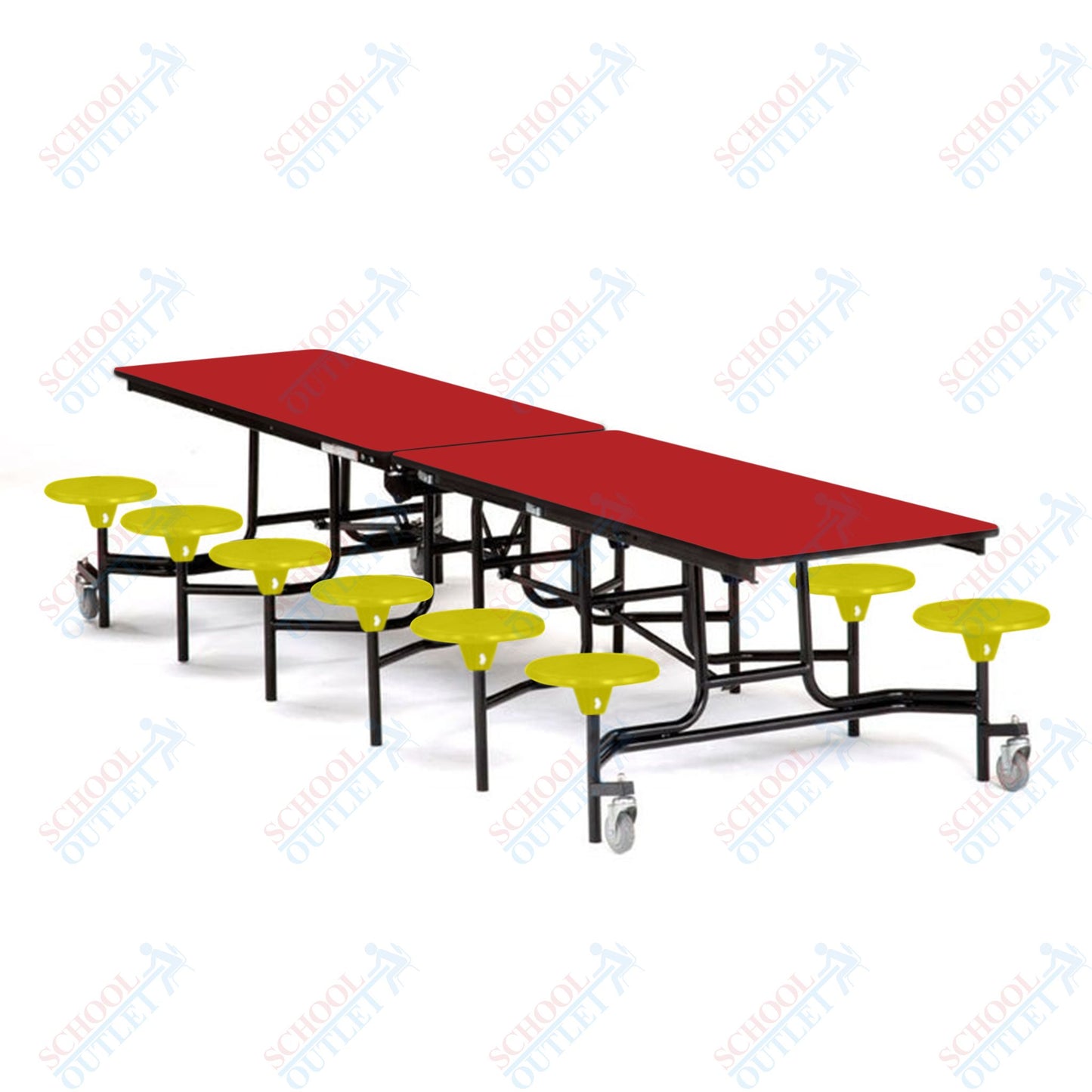 Mobile Cafeteria Lunchroom Stool Table - 30" W x 12' L - 12 Stools - MDF Core - Protect Edge - Chrome Frame