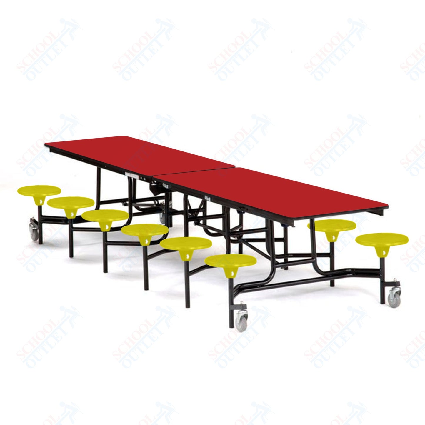 Mobile Cafeteria Lunchroom Stool Table - 30" W x 12' L - 12 Stools - MDF Core - Protect Edge - Chrome Frame