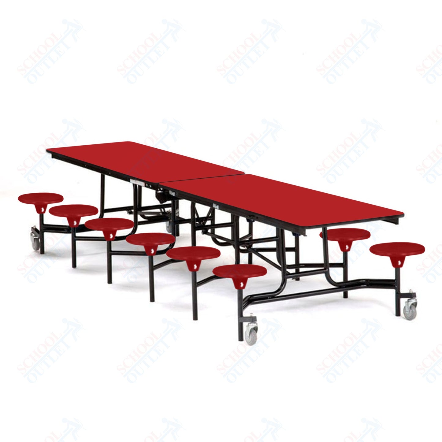Mobile Cafeteria Lunchroom Stool Table - 30" W x 12' L - 12 Stools - MDF Core - Protect Edge - Chrome Frame