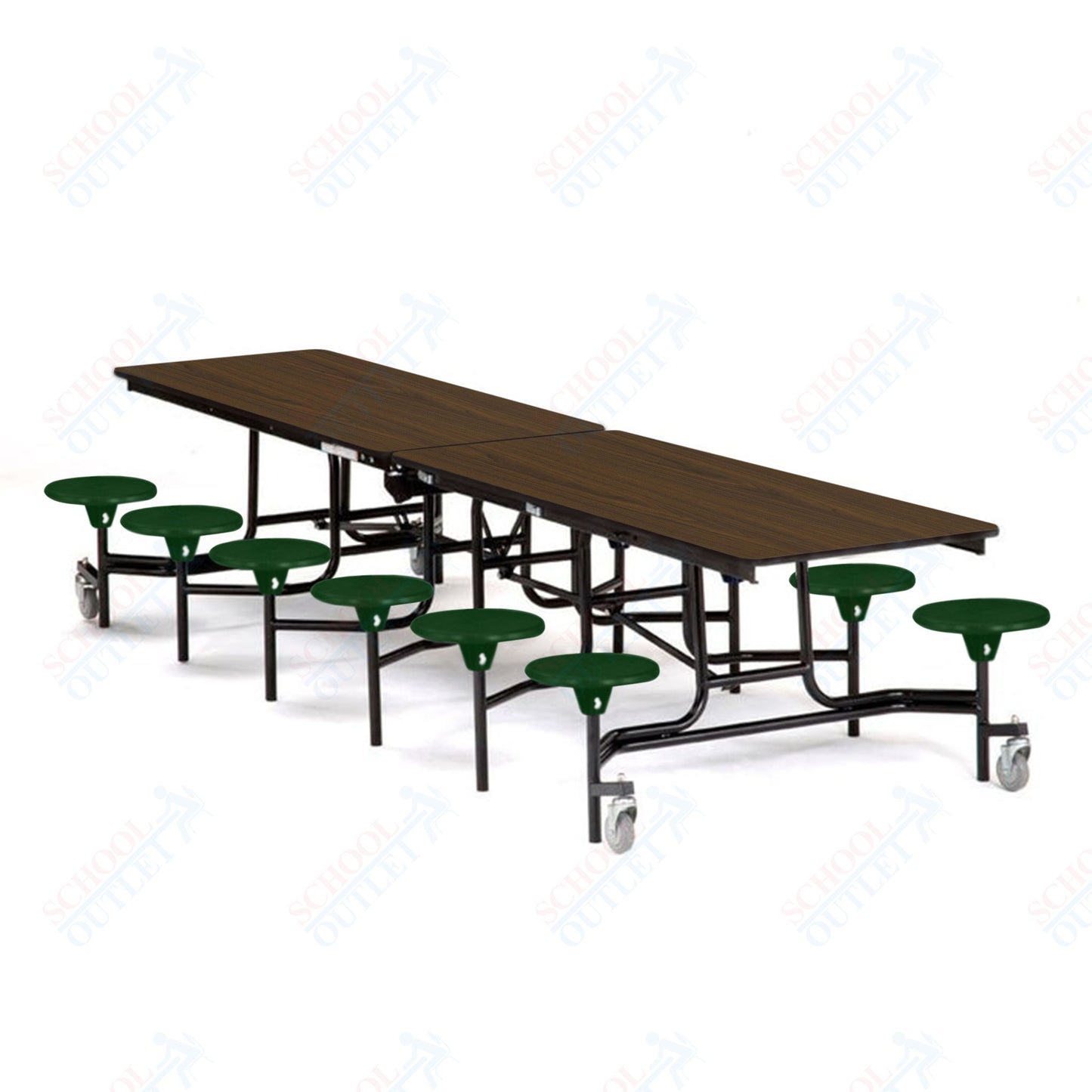Mobile Cafeteria Lunchroom Stool Table - 30" W x 12' L - 12 Stools - MDF Core - Protect Edge - Chrome Frame