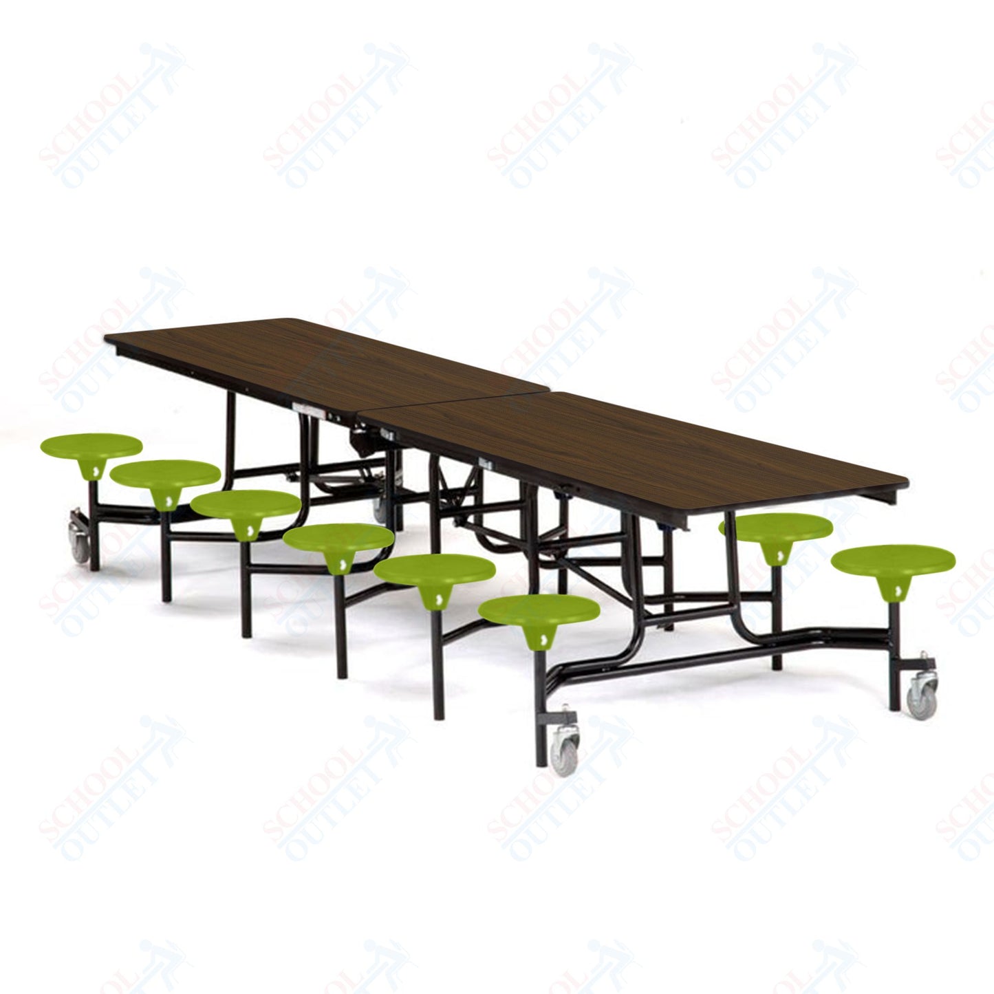 Mobile Cafeteria Lunchroom Stool Table - 30" W x 12' L - 12 Stools - MDF Core - Protect Edge - Chrome Frame