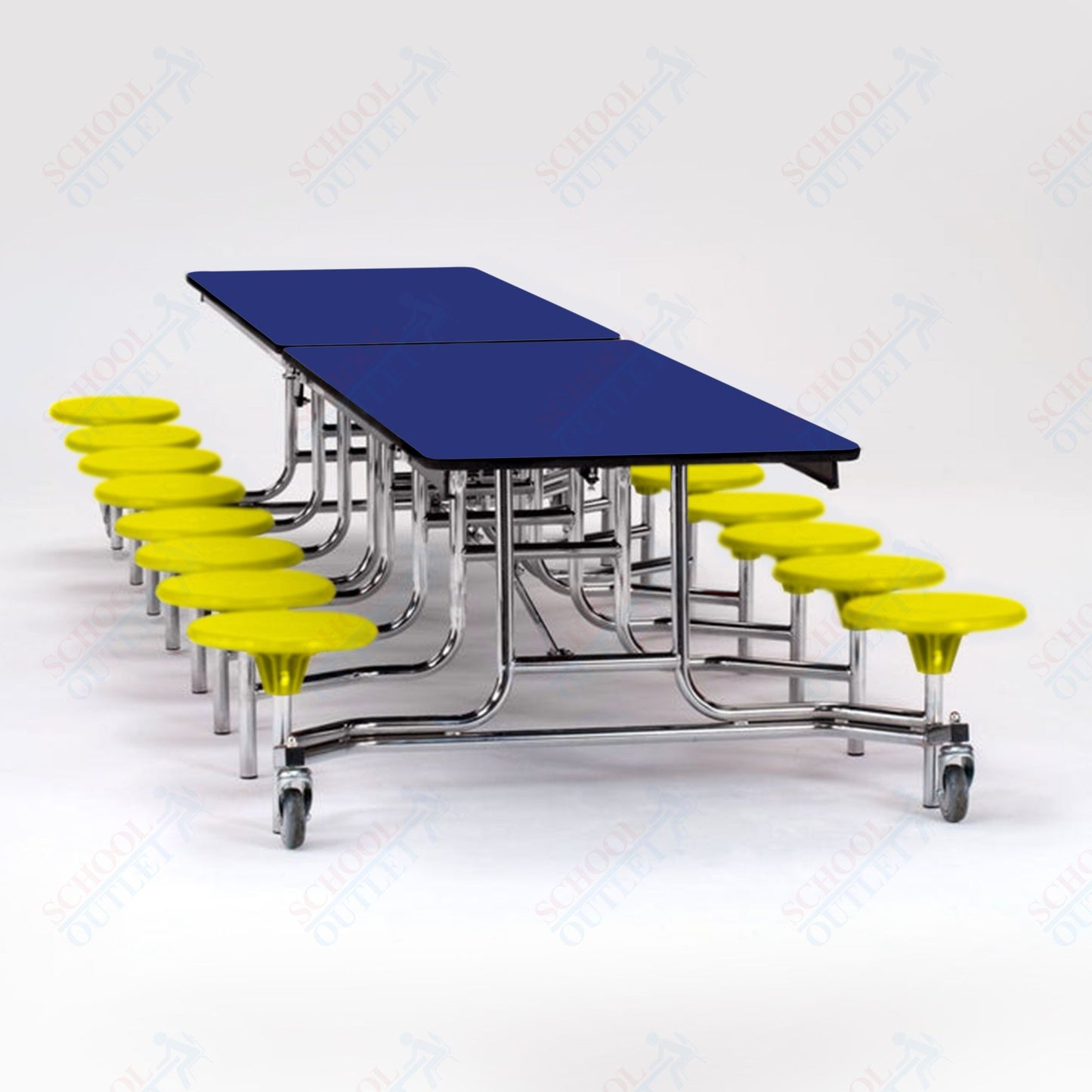 NPS Mobile Cafeteria Table - 30" W x 12' L - 16 Stools - MDF Core - Protect Edge - Chrome Frame