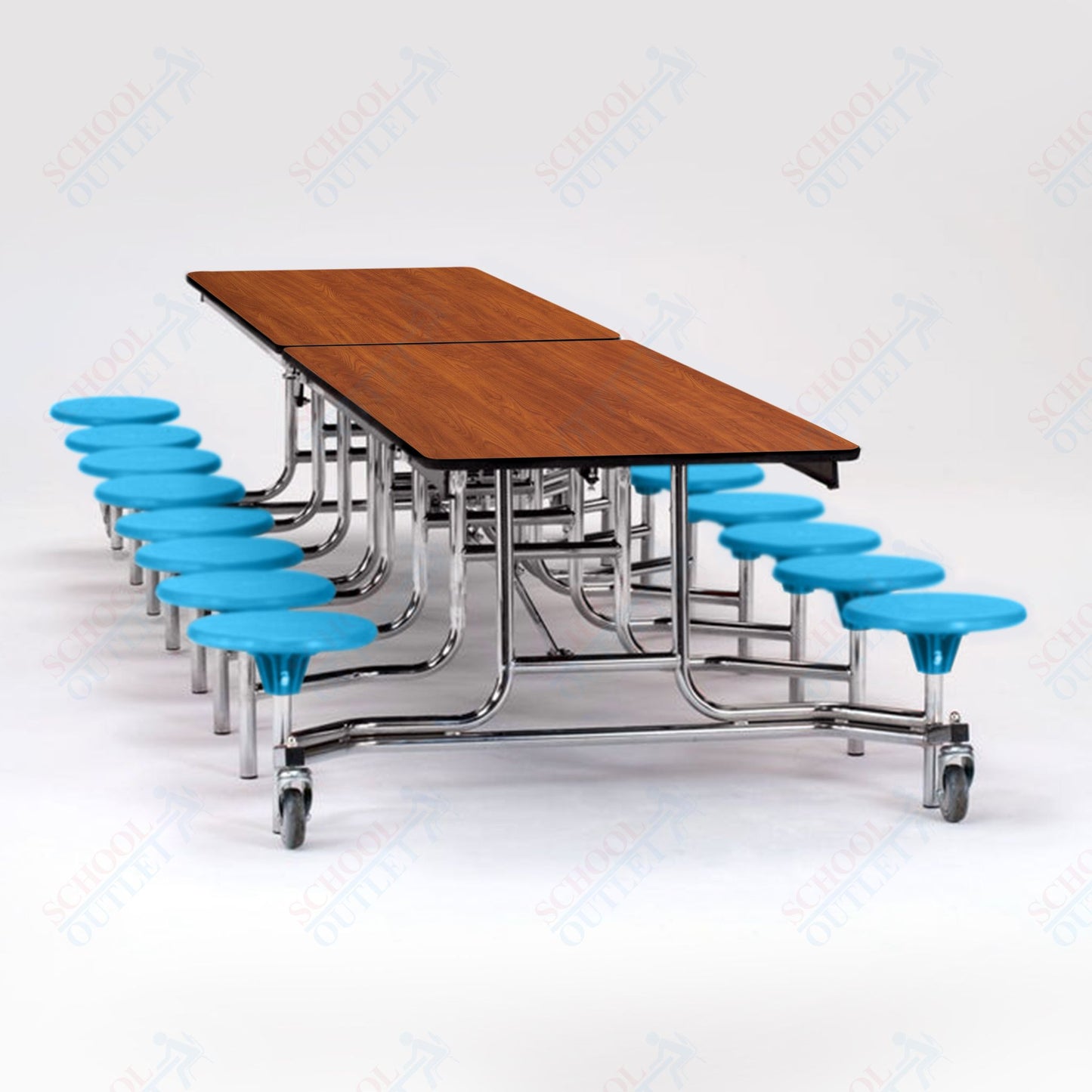 NPS Mobile Cafeteria Table - 30" W x 12' L - 16 Stools - MDF Core - Protect Edge - Chrome Frame