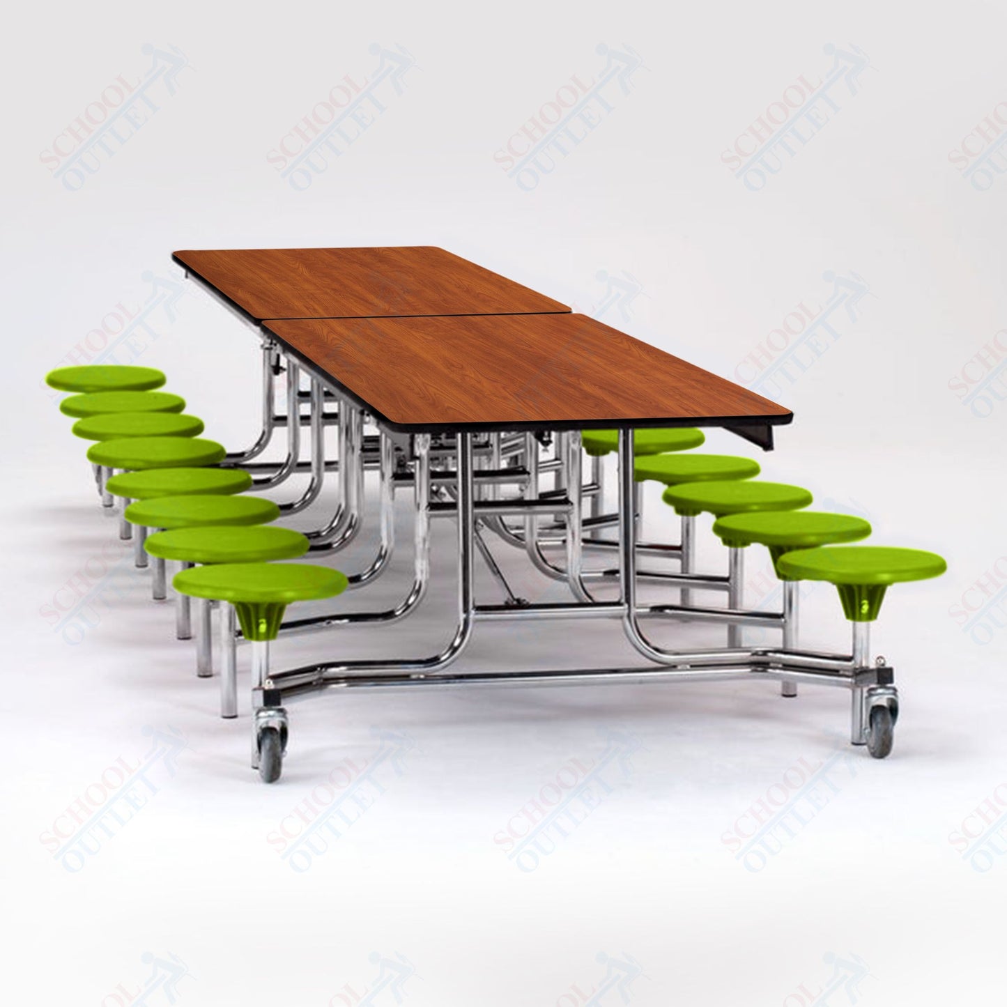 NPS Mobile Cafeteria Table - 30" W x 12' L - 16 Stools - MDF Core - Protect Edge - Chrome Frame
