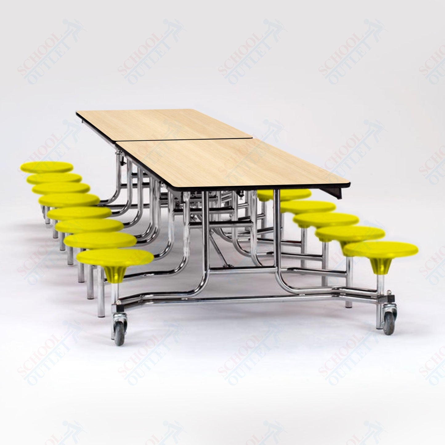 NPS Mobile Cafeteria Table - 30" W x 12' L - 16 Stools - MDF Core - Protect Edge - Chrome Frame
