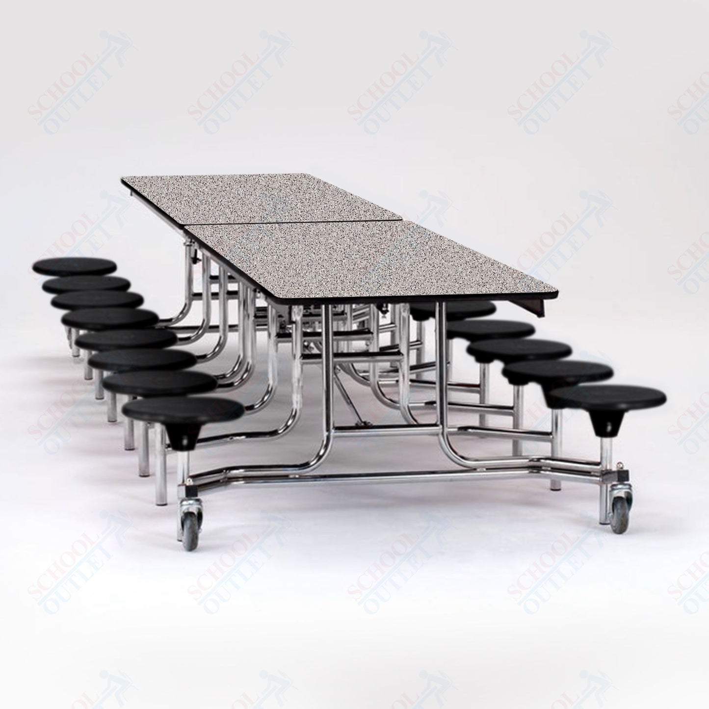 NPS Mobile Cafeteria Table - 30" W x 12' L - 16 Stools - MDF Core - Protect Edge - Chrome Frame