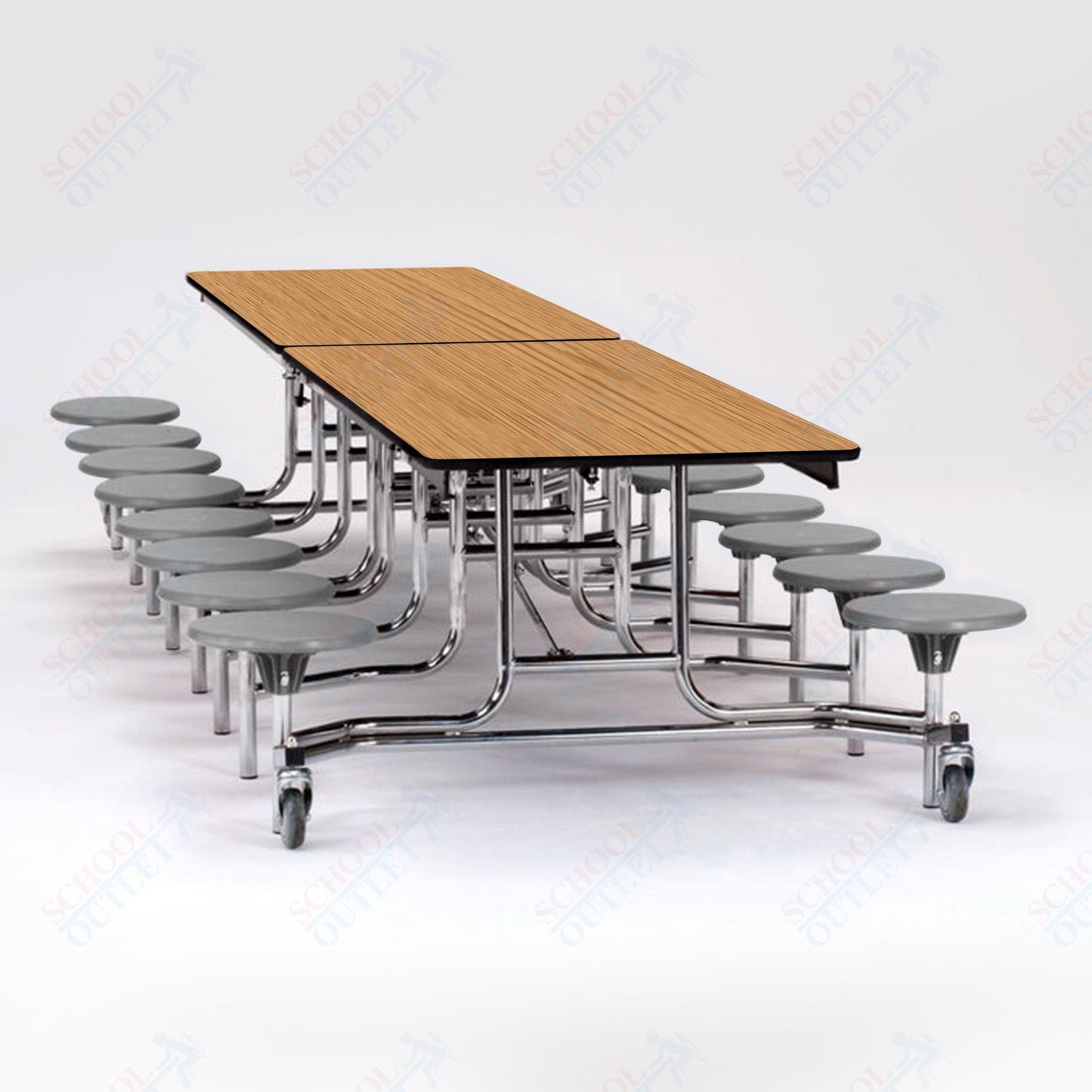 NPS Mobile Cafeteria Table - 30" W x 12' L - 16 Stools - MDF Core - Protect Edge - Chrome Frame