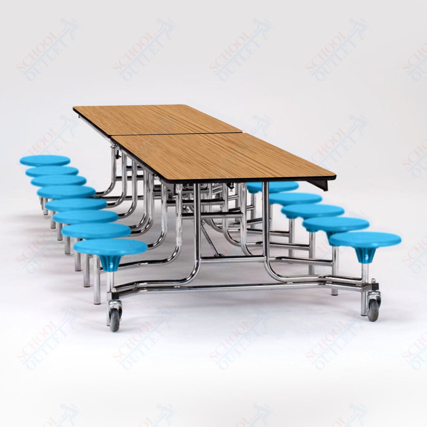 NPS Mobile Cafeteria Table - 30" W x 12' L - 16 Stools - MDF Core - Protect Edge - Chrome Frame