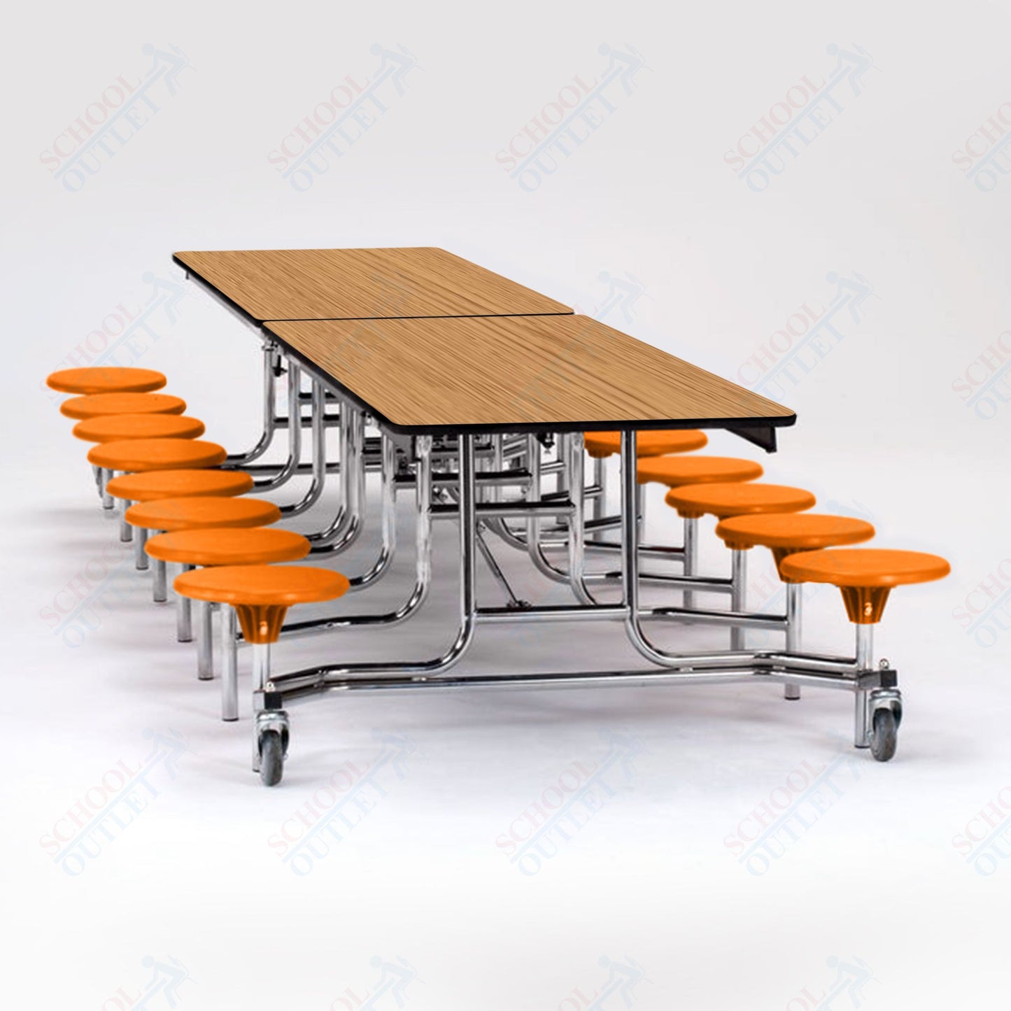 NPS Mobile Cafeteria Table - 30" W x 12' L - 16 Stools - MDF Core - Protect Edge - Chrome Frame