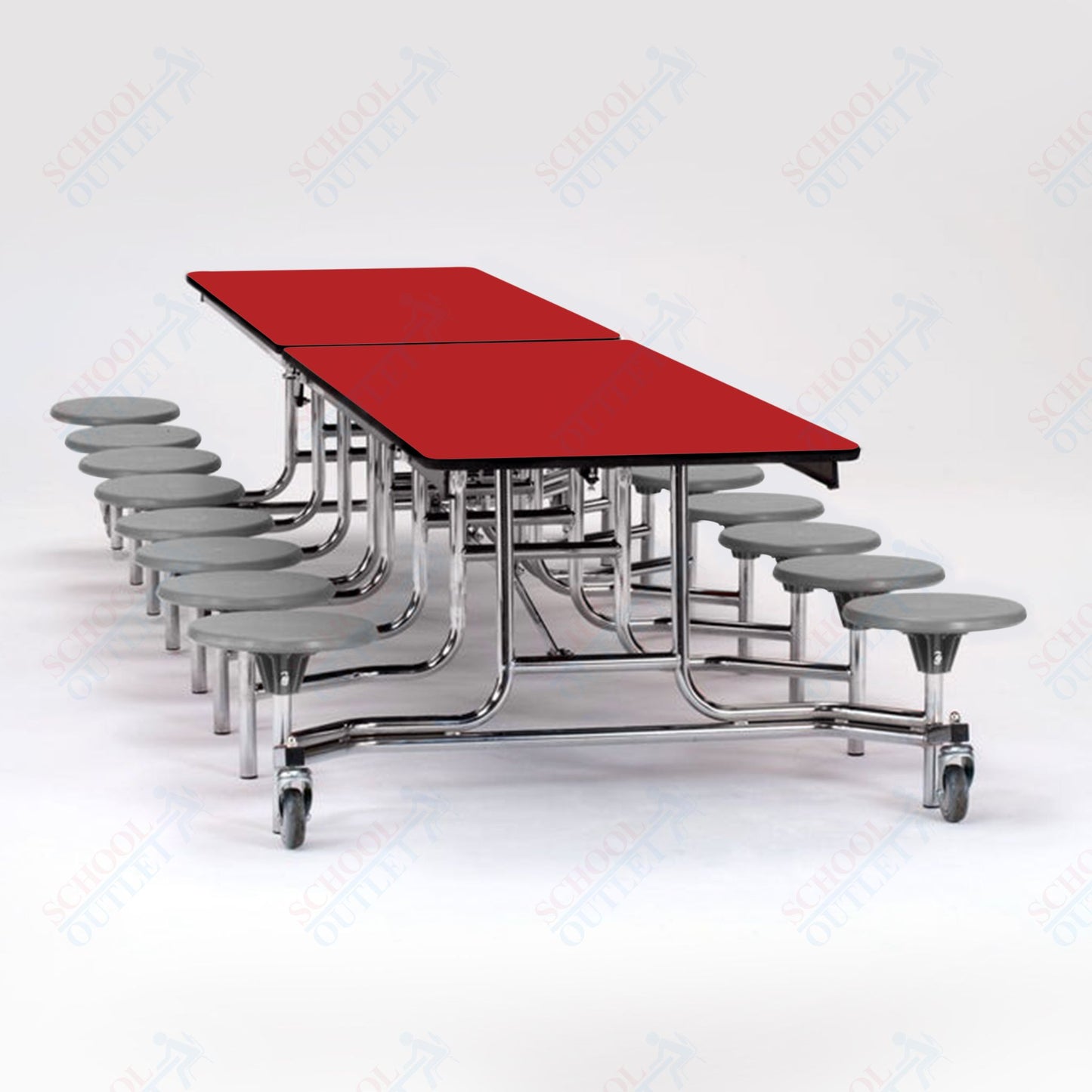 NPS Mobile Cafeteria Table - 30" W x 12' L - 16 Stools - MDF Core - Protect Edge - Chrome Frame