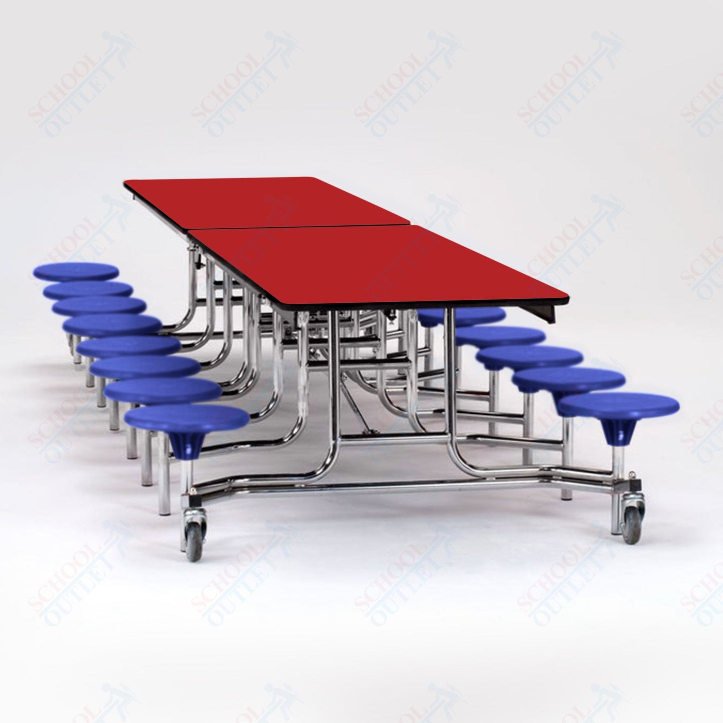 NPS Mobile Cafeteria Table - 30" W x 12' L - 16 Stools - MDF Core - Protect Edge - Chrome Frame