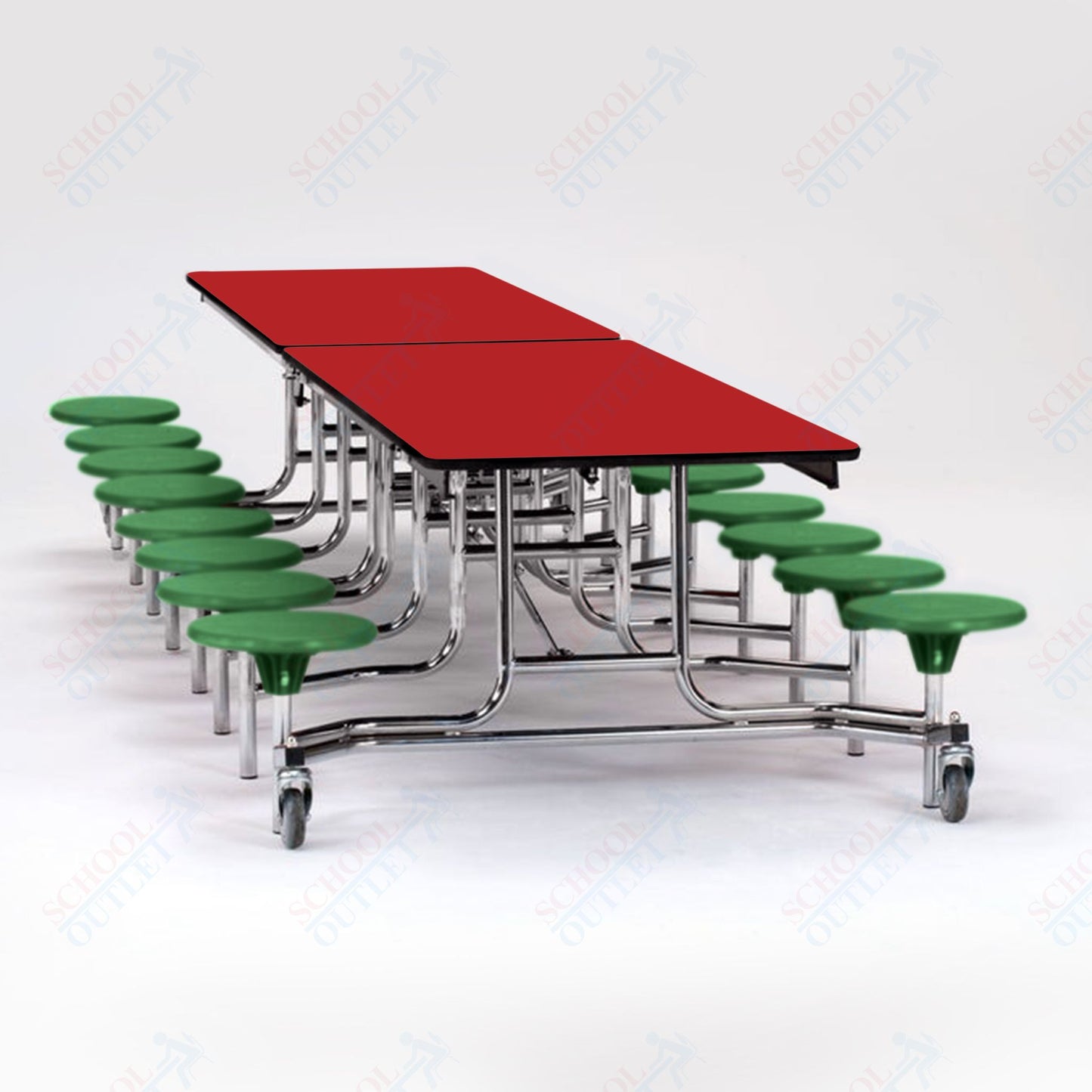 NPS Mobile Cafeteria Table - 30" W x 12' L - 16 Stools - MDF Core - Protect Edge - Chrome Frame