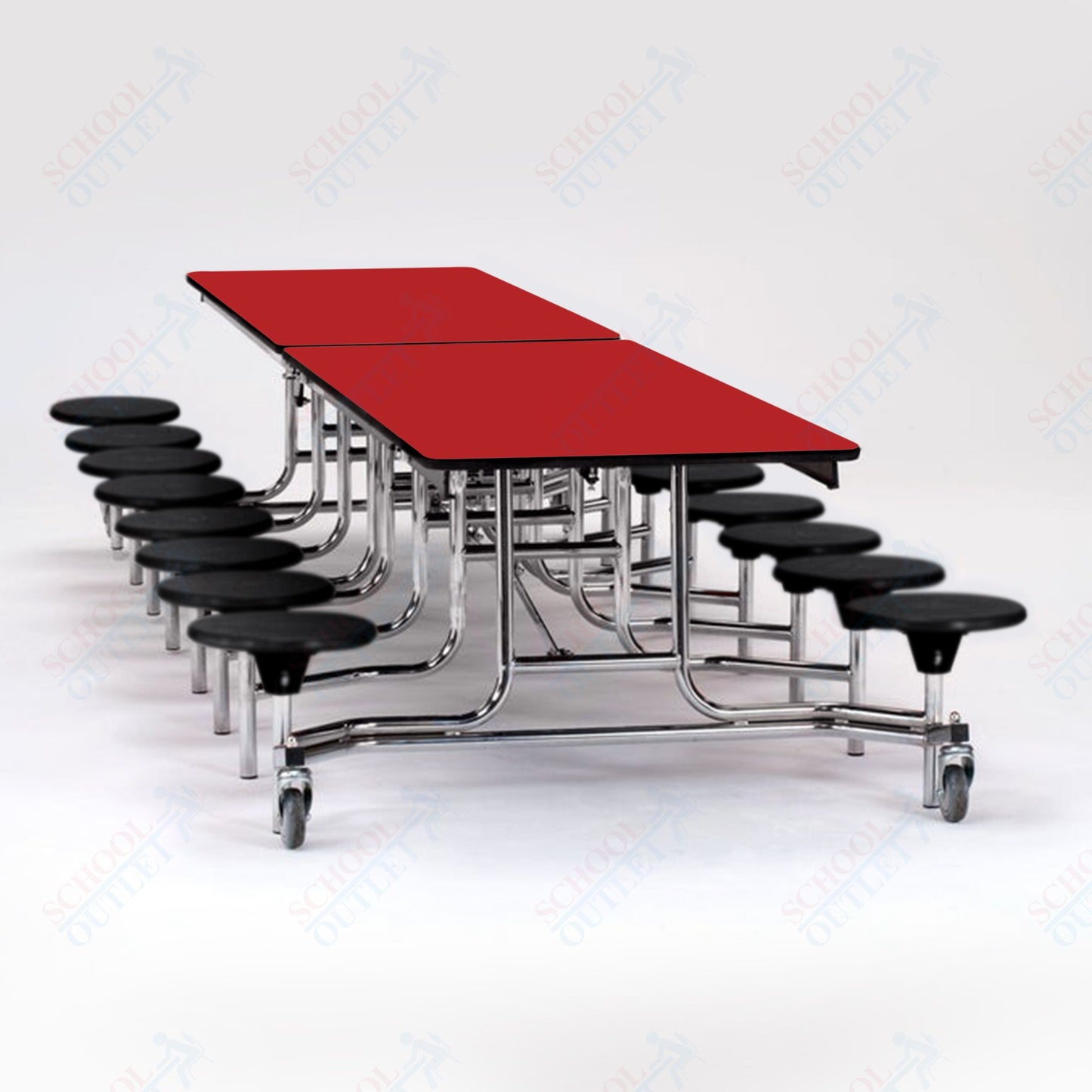 NPS Mobile Cafeteria Table - 30" W x 12' L - 16 Stools - MDF Core - Protect Edge - Chrome Frame