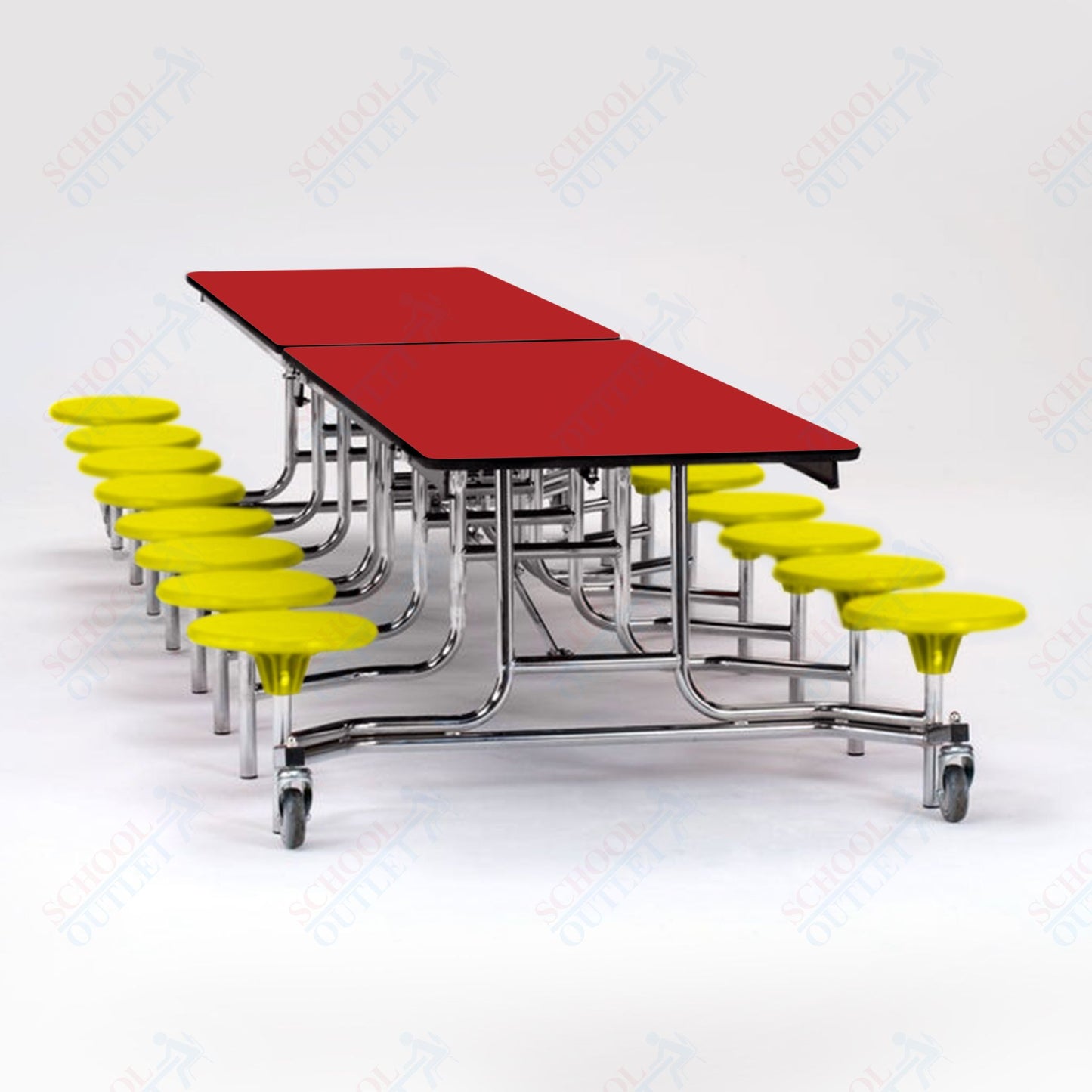 NPS Mobile Cafeteria Table - 30" W x 12' L - 16 Stools - MDF Core - Protect Edge - Chrome Frame