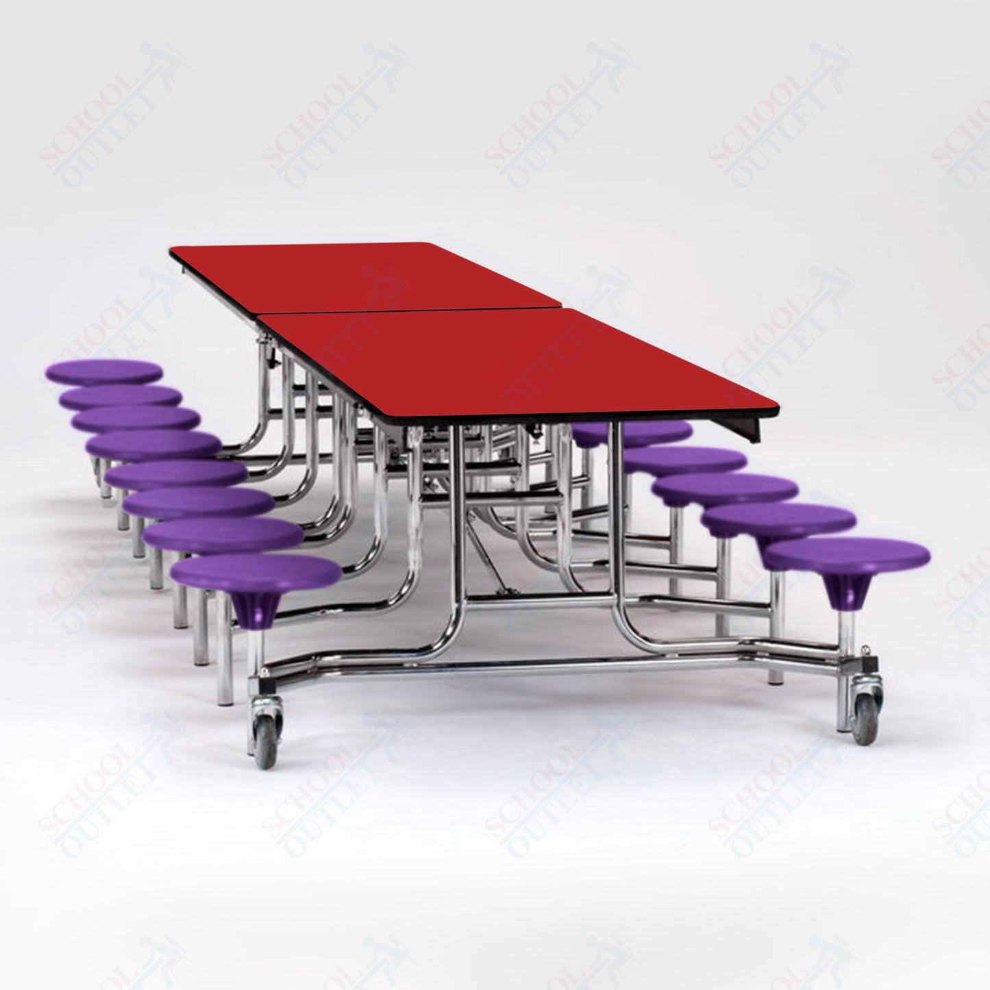 NPS Mobile Cafeteria Table - 30" W x 12' L - 16 Stools - MDF Core - Protect Edge - Chrome Frame