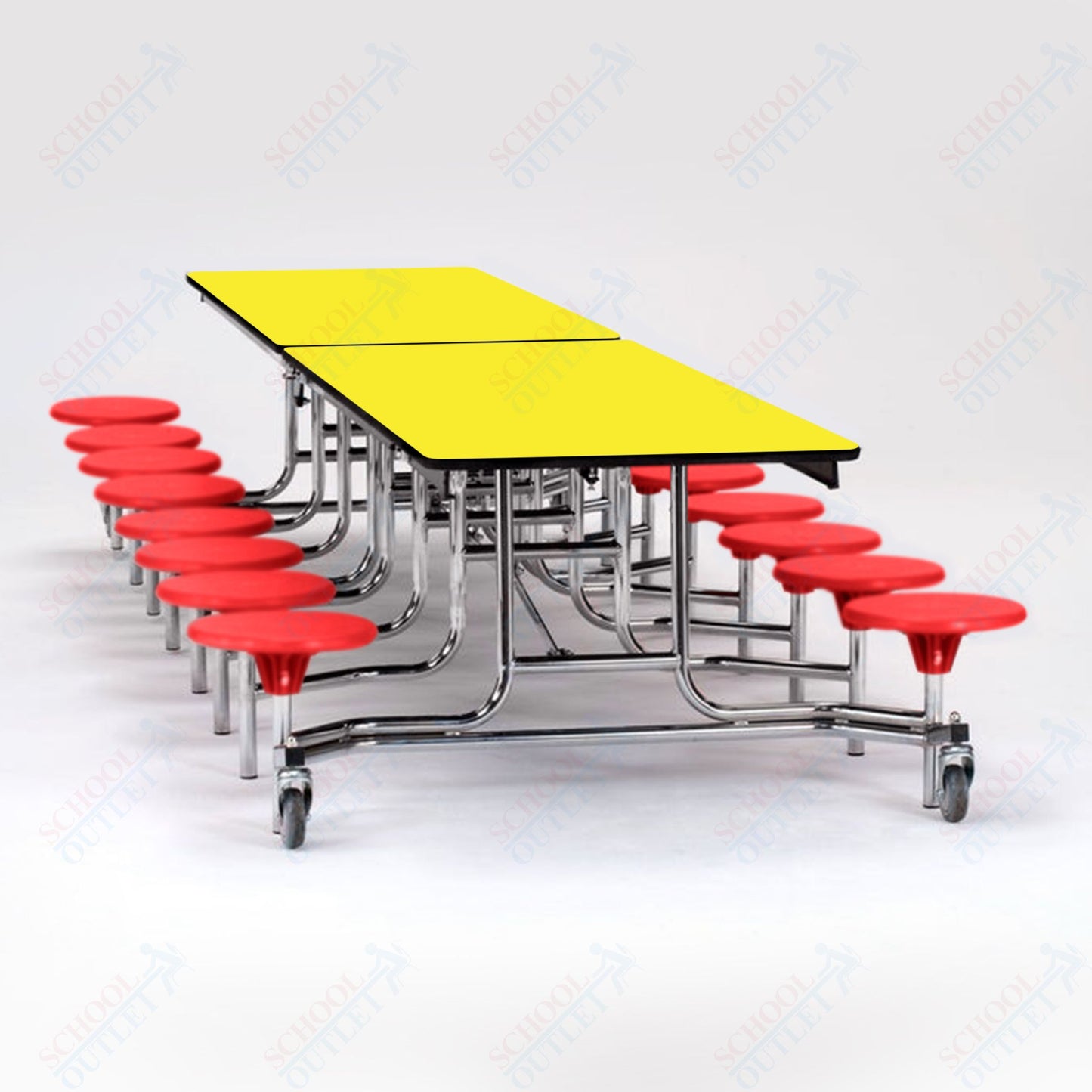 NPS Mobile Cafeteria Table - 30" W x 12' L - 16 Stools - Plywood Core - Protect Edge - Chrome Frame