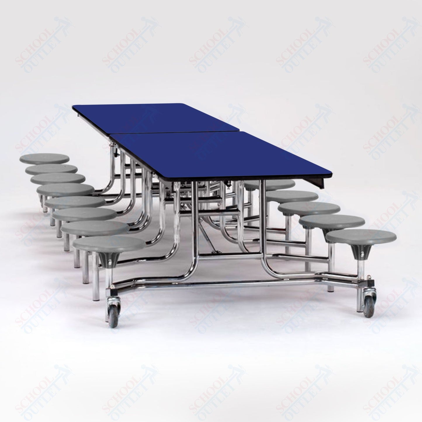 NPS Mobile Cafeteria Table - 30" W x 12' L - 16 Stools - Plywood Core - T-Molding Edge - Black Powdercoated Frame