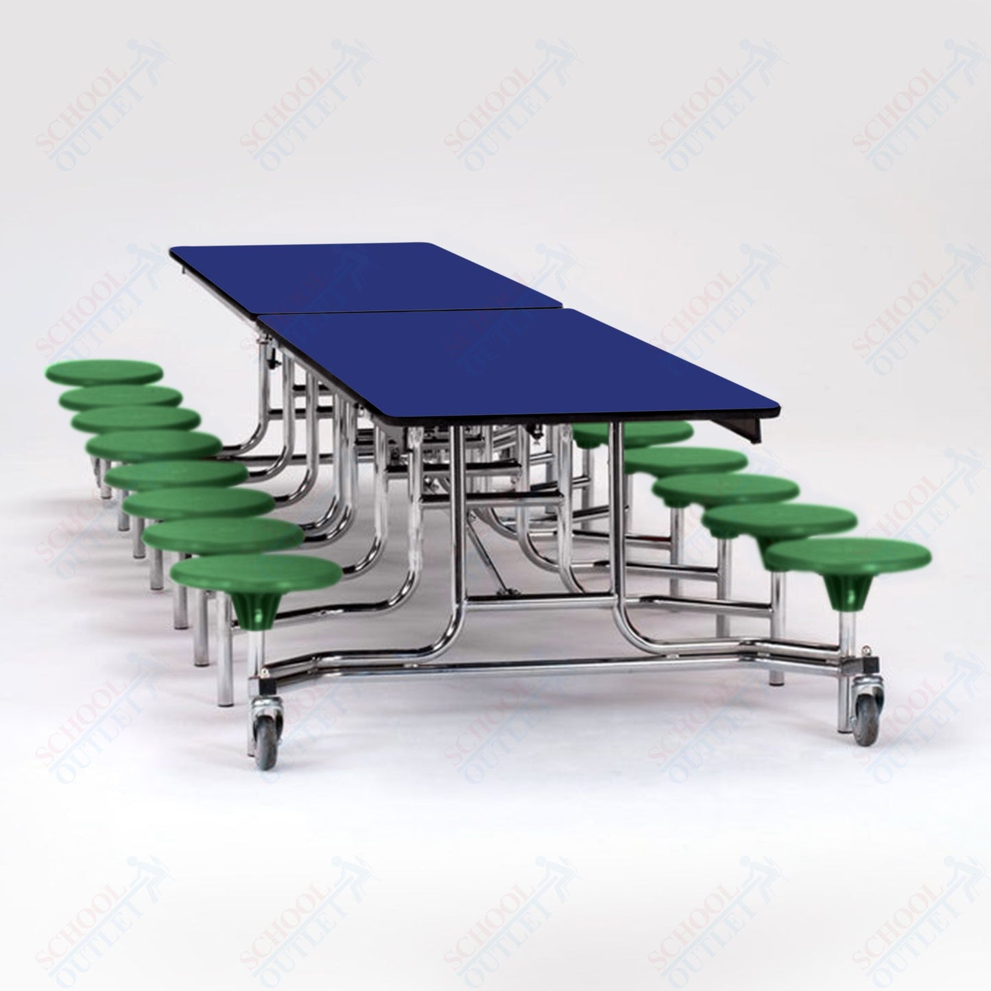 NPS Mobile Cafeteria Table - 30" W x 12' L - 16 Stools - Plywood Core - T-Molding Edge - Black Powdercoated Frame