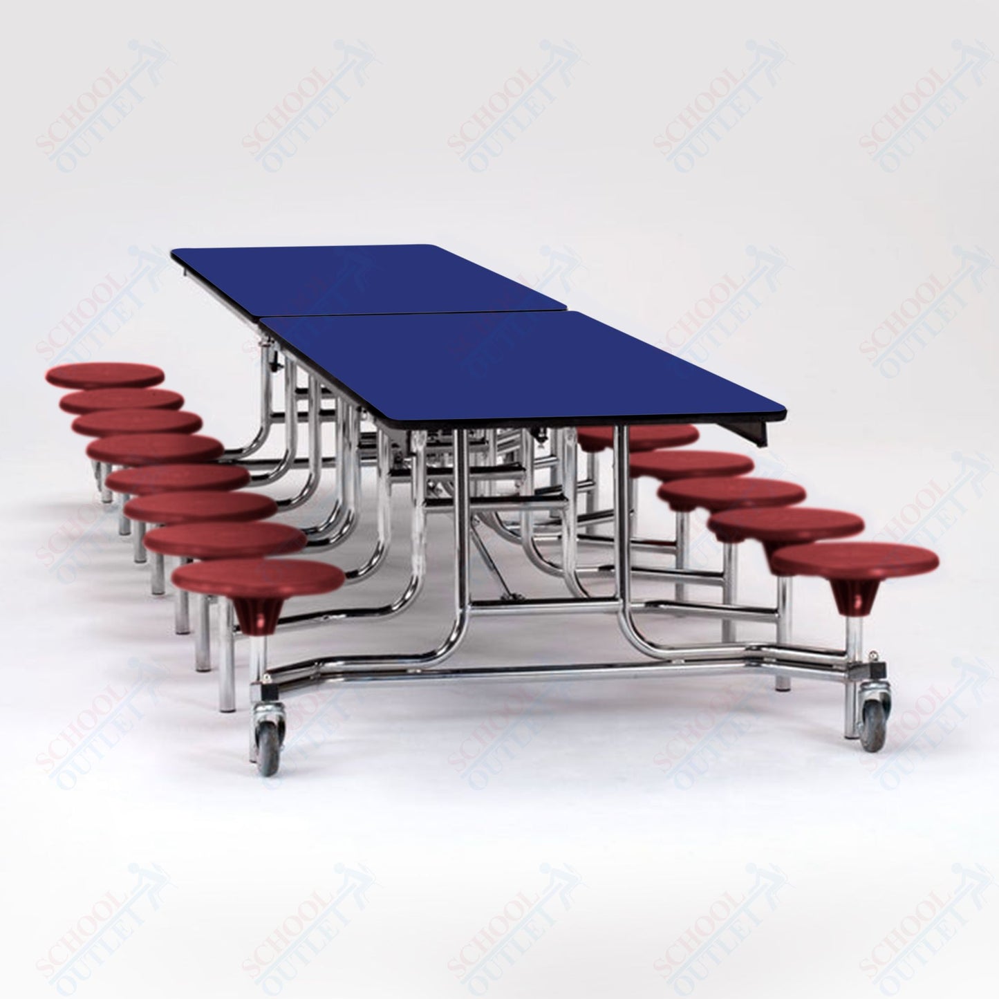 NPS Mobile Cafeteria Table - 30" W x 12' L - 16 Stools - Plywood Core - T-Molding Edge - Black Powdercoated Frame