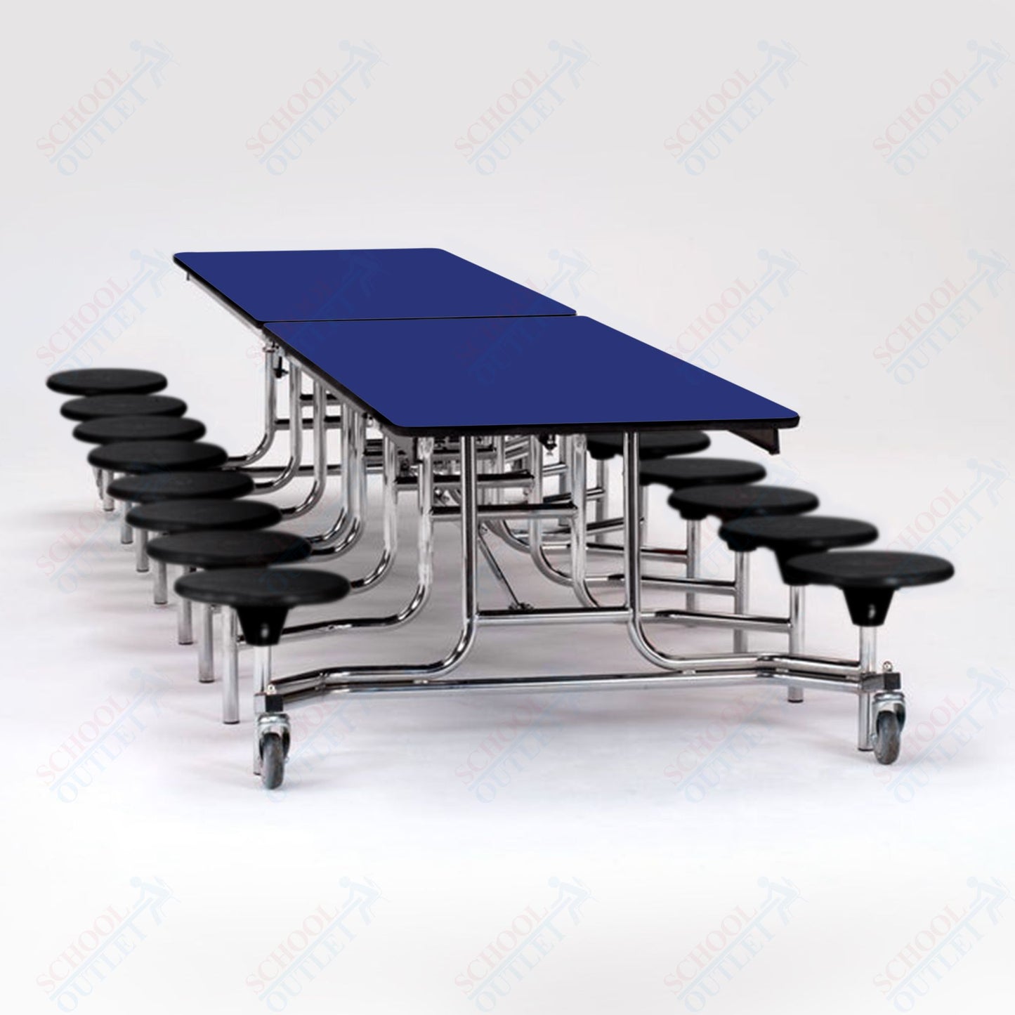 NPS Mobile Cafeteria Table - 30" W x 12' L - 16 Stools - Plywood Core - T-Molding Edge - Black Powdercoated Frame