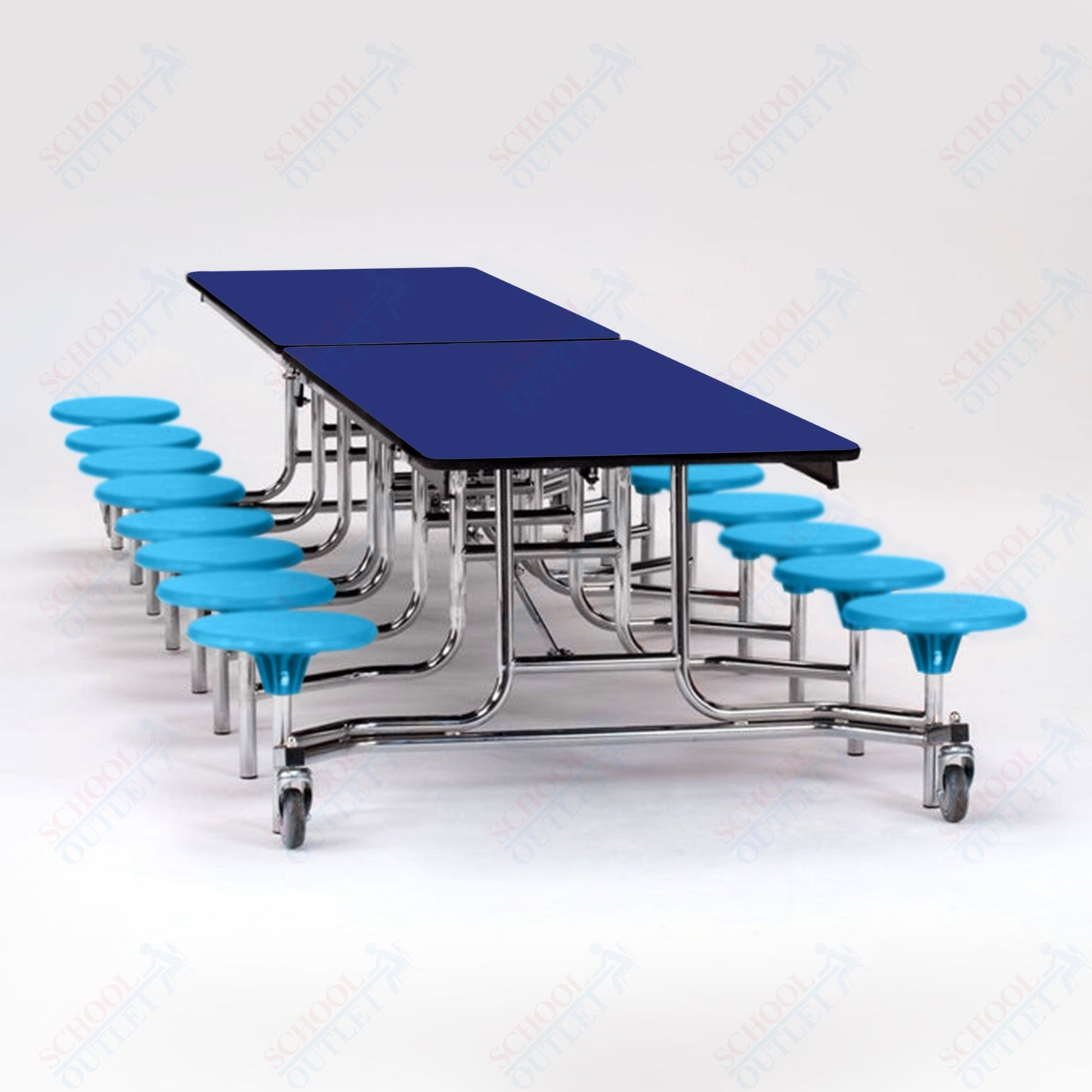 NPS Mobile Cafeteria Table - 30" W x 12' L - 16 Stools - Plywood Core - T-Molding Edge - Black Powdercoated Frame