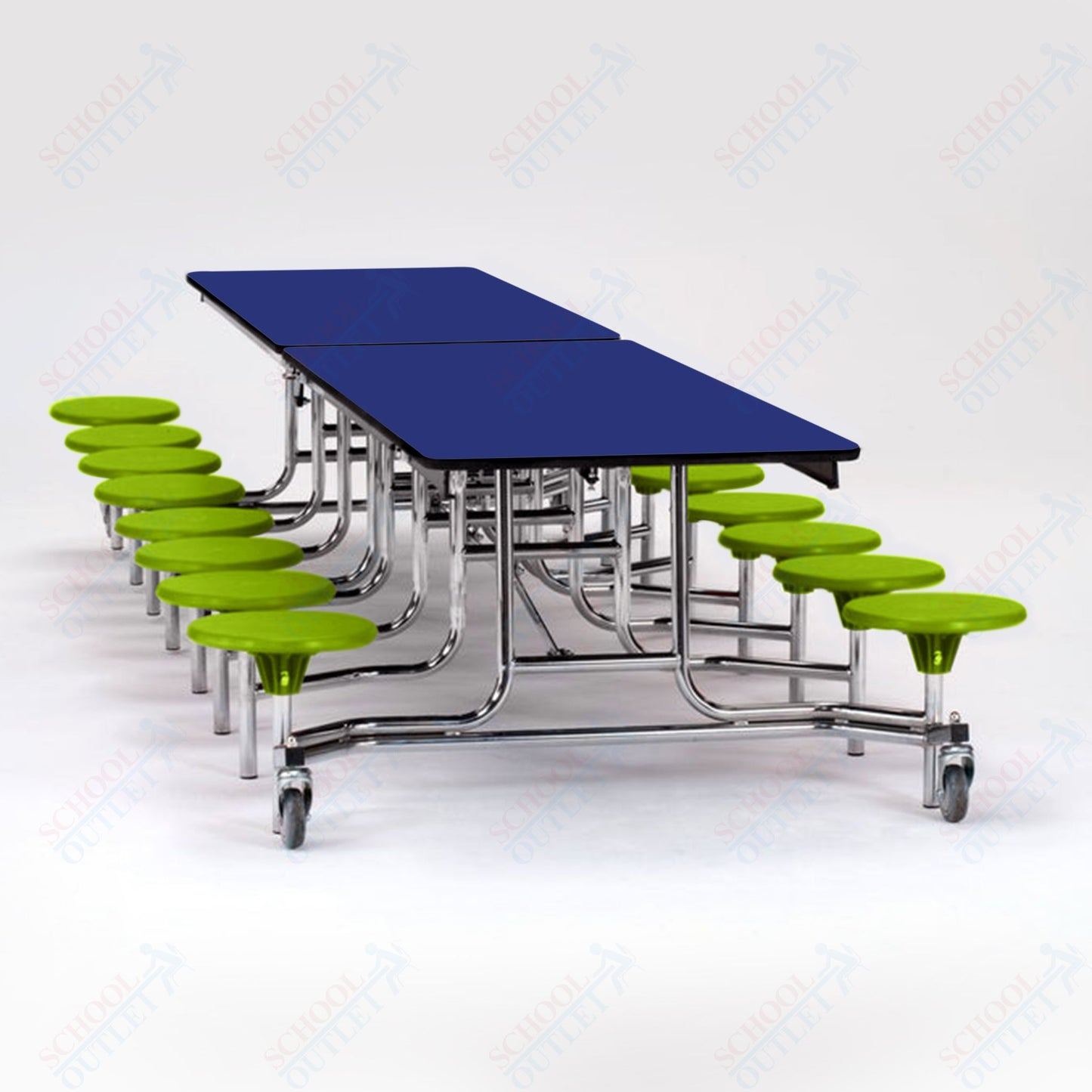 NPS Mobile Cafeteria Table - 30" W x 12' L - 16 Stools - Plywood Core - T-Molding Edge - Black Powdercoated Frame