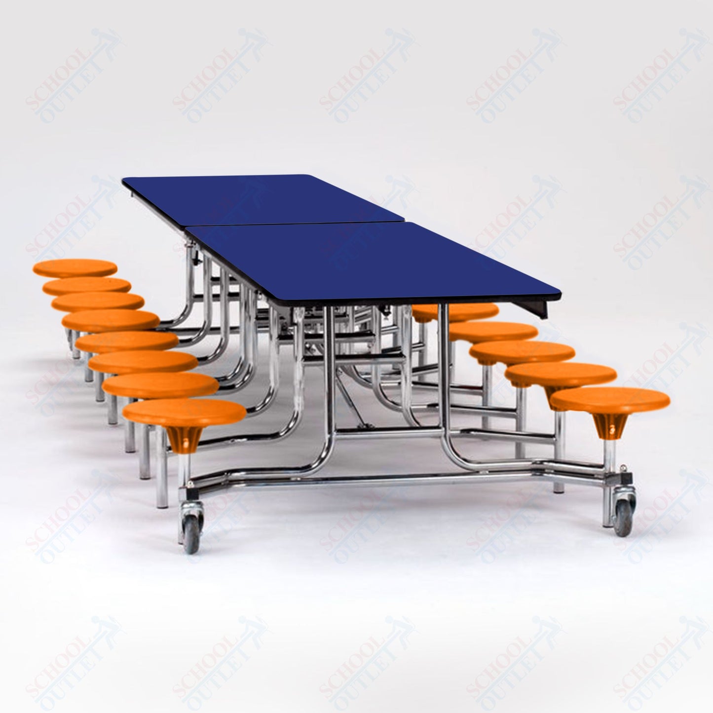 NPS Mobile Cafeteria Table - 30" W x 12' L - 16 Stools - Plywood Core - T-Molding Edge - Black Powdercoated Frame