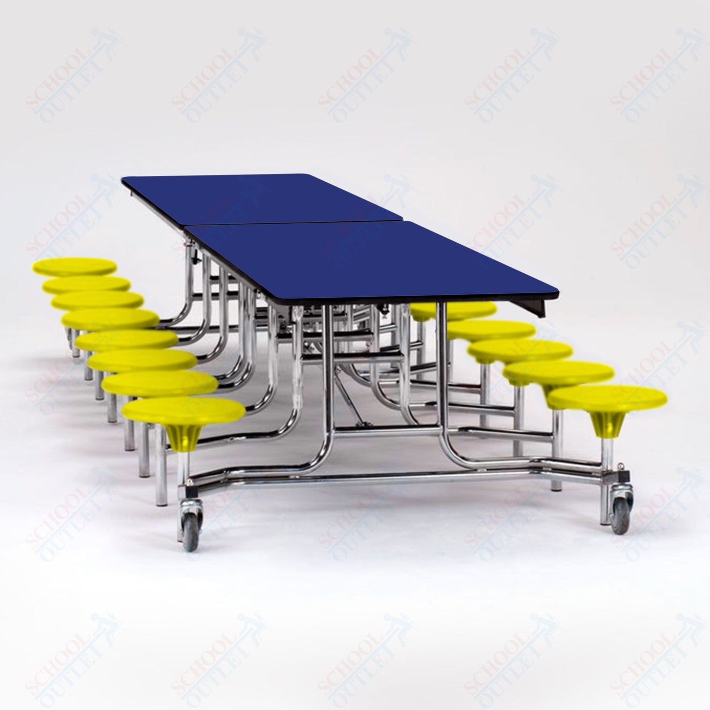 NPS Mobile Cafeteria Table - 30" W x 12' L - 16 Stools - Plywood Core - T-Molding Edge - Black Powdercoated Frame