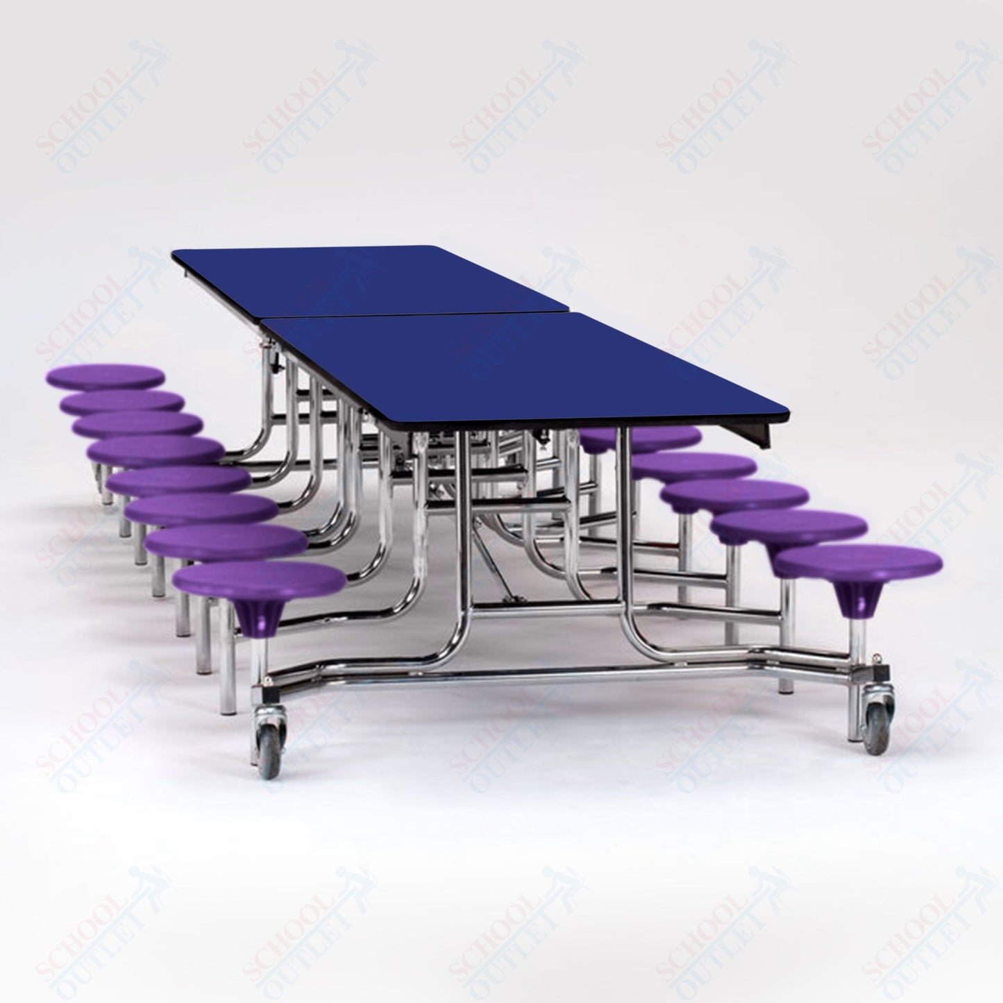 NPS Mobile Cafeteria Table - 30" W x 12' L - 16 Stools - Plywood Core - T-Molding Edge - Black Powdercoated Frame