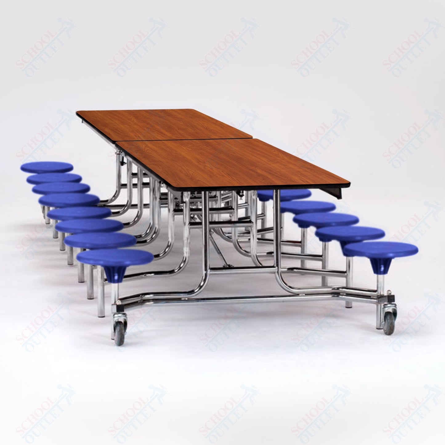 NPS Mobile Cafeteria Table - 30" W x 12' L - 16 Stools - Plywood Core - T-Molding Edge - Black Powdercoated Frame