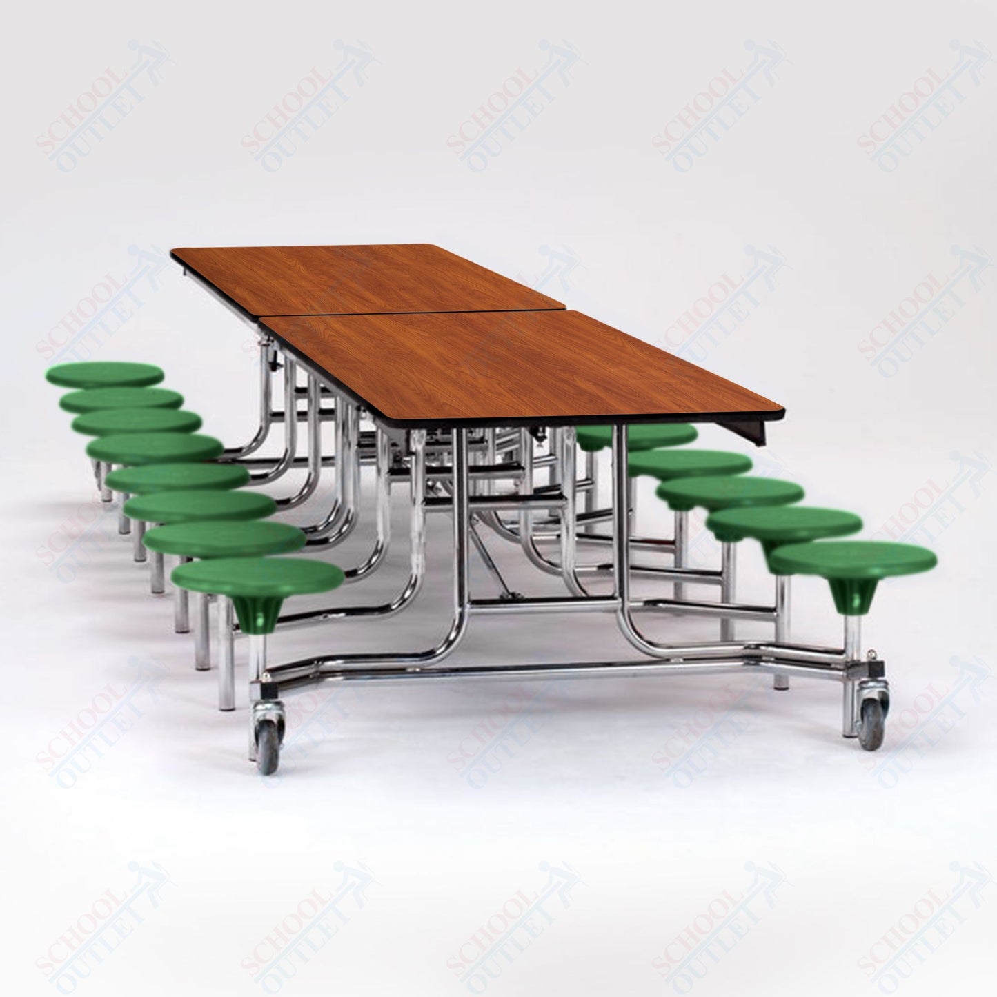 NPS Mobile Cafeteria Table - 30" W x 12' L - 16 Stools - Plywood Core - T-Molding Edge - Black Powdercoated Frame