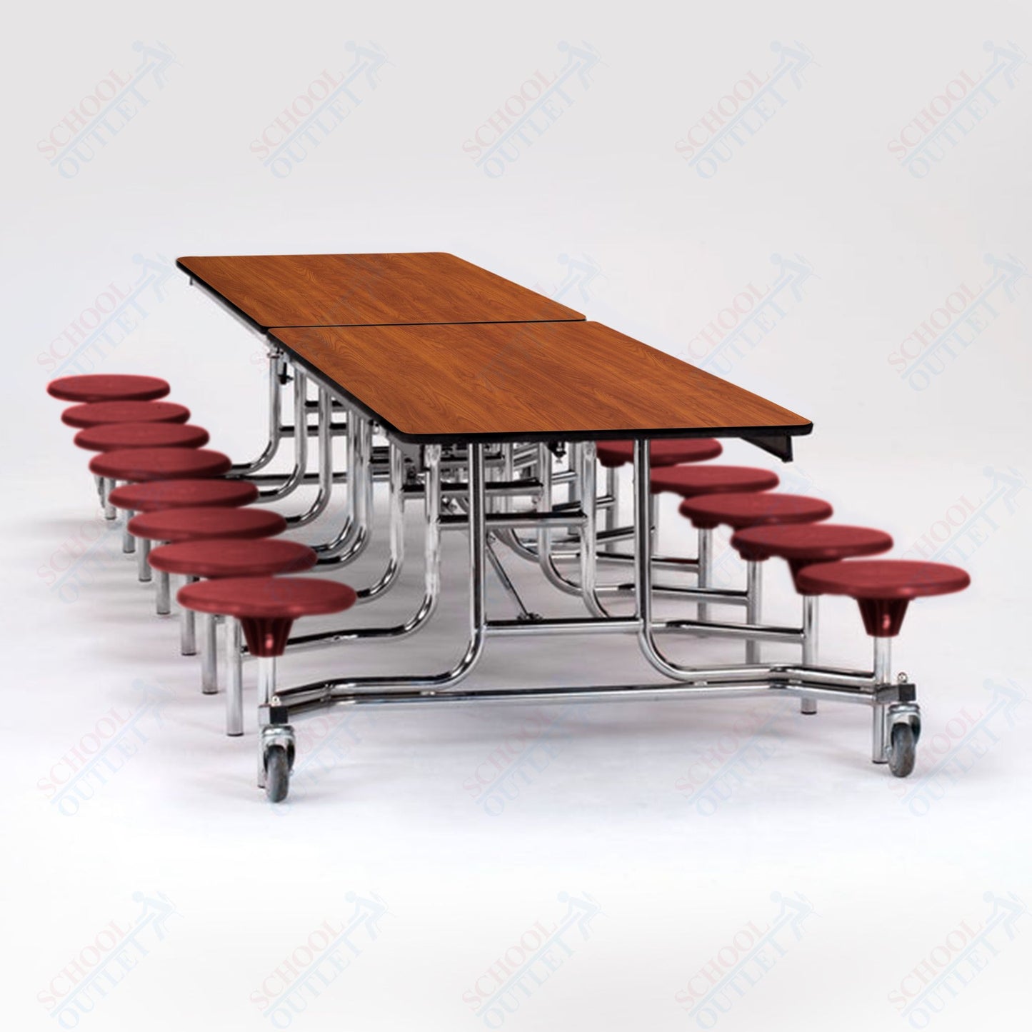 NPS Mobile Cafeteria Table - 30" W x 12' L - 16 Stools - Plywood Core - T-Molding Edge - Black Powdercoated Frame