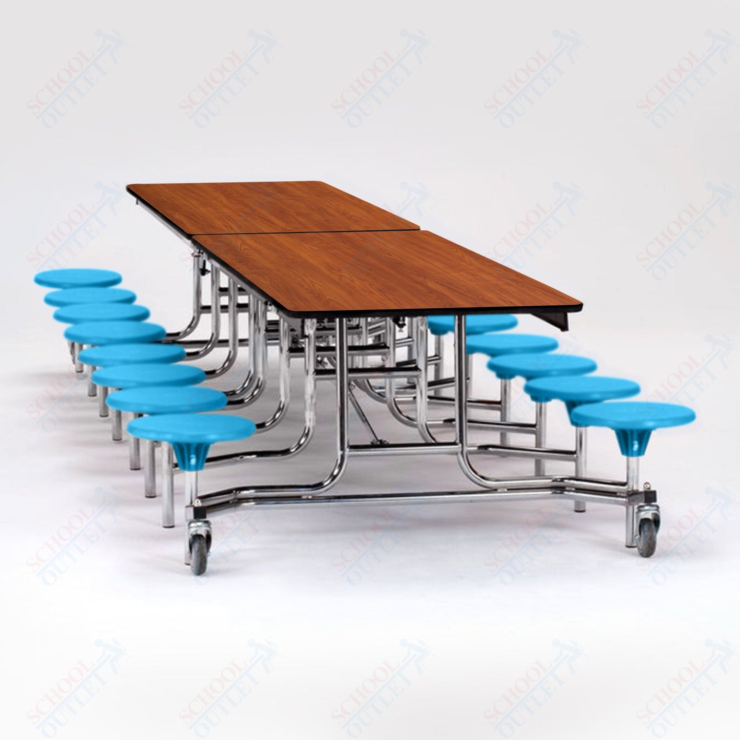 NPS Mobile Cafeteria Table - 30" W x 12' L - 16 Stools - Plywood Core - T-Molding Edge - Black Powdercoated Frame