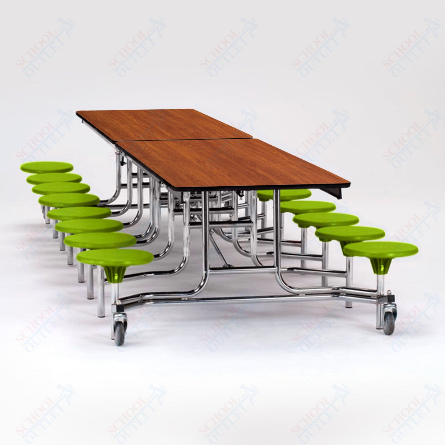 NPS Mobile Cafeteria Table - 30" W x 12' L - 16 Stools - Plywood Core - T-Molding Edge - Black Powdercoated Frame