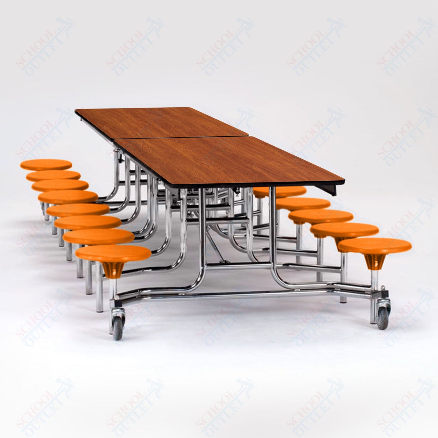 NPS Mobile Cafeteria Table - 30" W x 12' L - 16 Stools - Plywood Core - T-Molding Edge - Black Powdercoated Frame