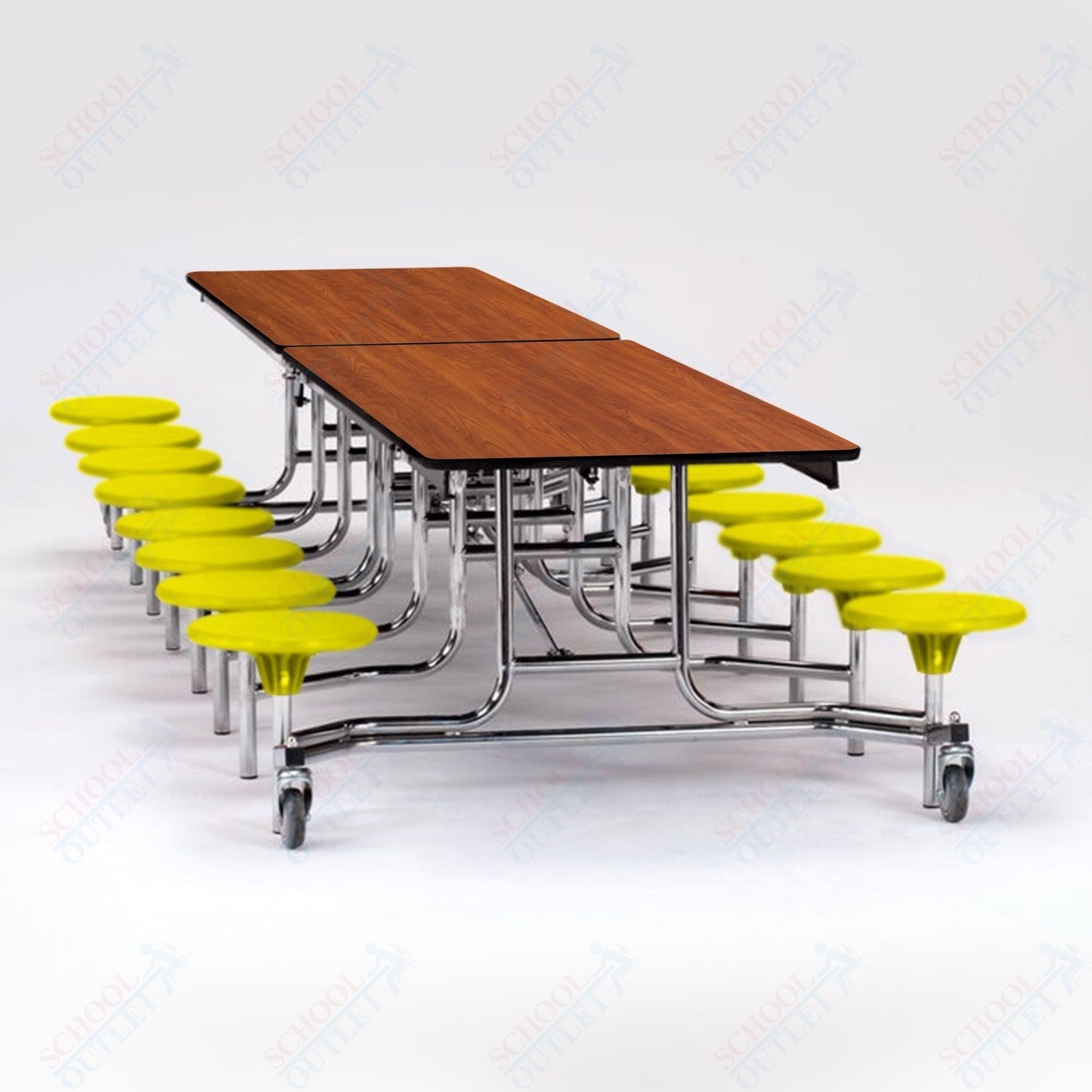 NPS Mobile Cafeteria Table - 30" W x 12' L - 16 Stools - Plywood Core - T-Molding Edge - Black Powdercoated Frame