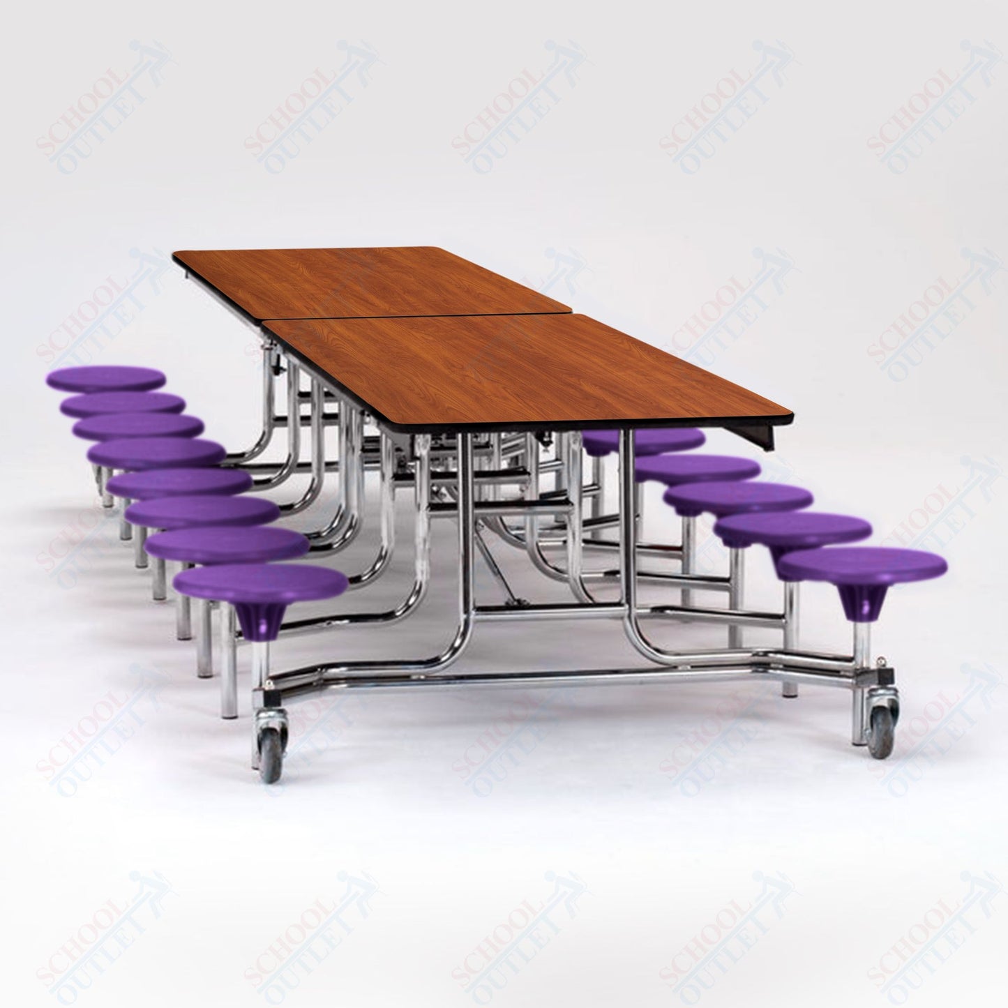 NPS Mobile Cafeteria Table - 30" W x 12' L - 16 Stools - Plywood Core - T-Molding Edge - Black Powdercoated Frame