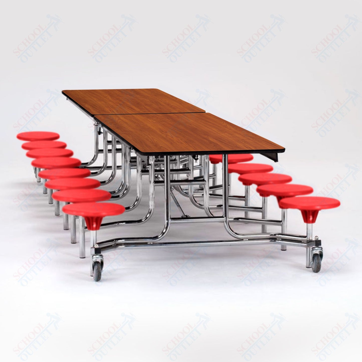 NPS Mobile Cafeteria Table - 30" W x 12' L - 16 Stools - Plywood Core - T-Molding Edge - Black Powdercoated Frame