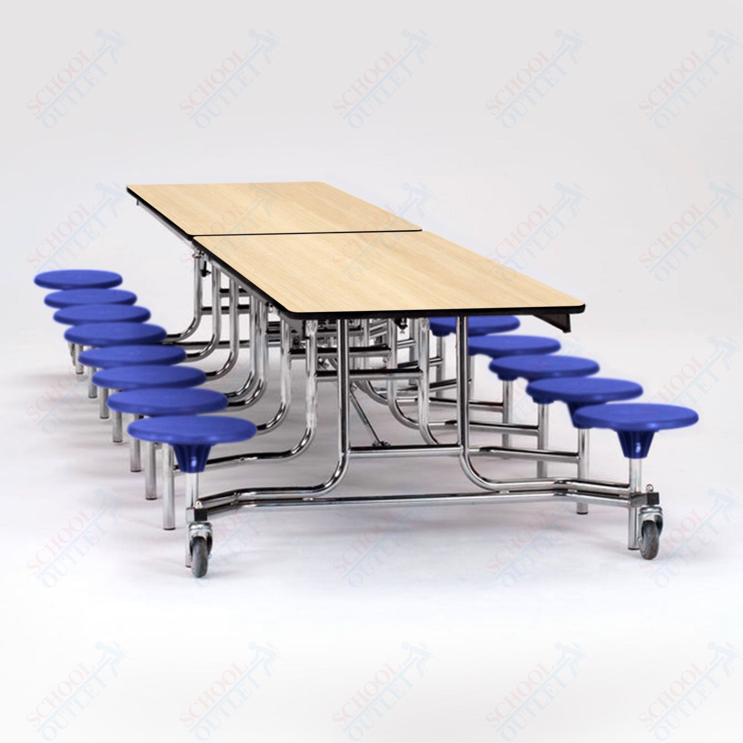 NPS Mobile Cafeteria Table - 30" W x 12' L - 16 Stools - Plywood Core - T-Molding Edge - Black Powdercoated Frame