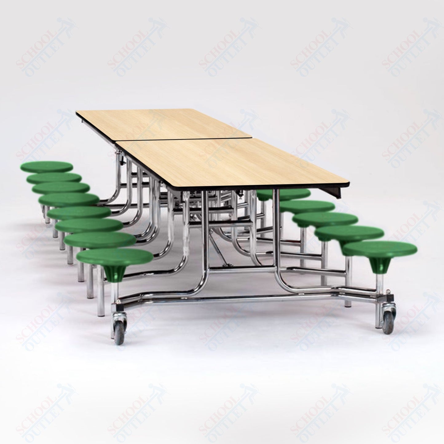 NPS Mobile Cafeteria Table - 30" W x 12' L - 16 Stools - Plywood Core - T-Molding Edge - Black Powdercoated Frame