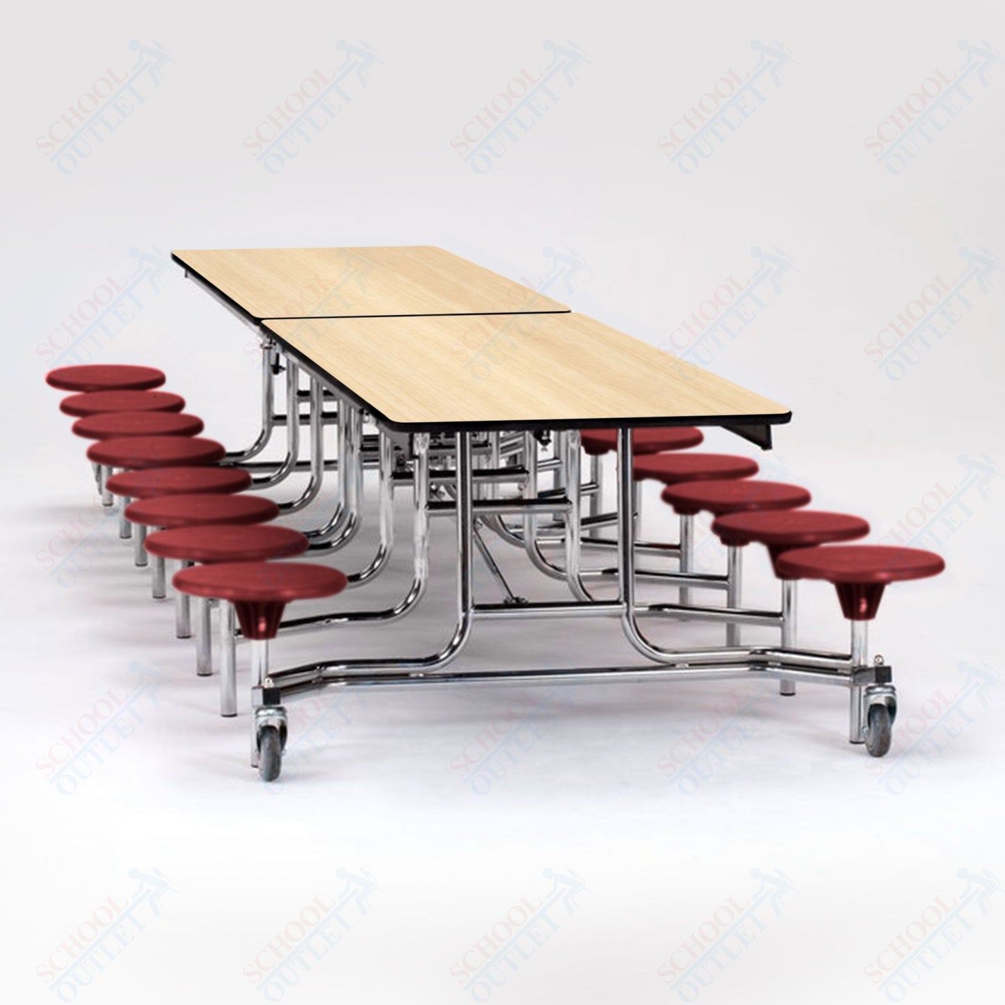 NPS Mobile Cafeteria Table - 30" W x 12' L - 16 Stools - Plywood Core - T-Molding Edge - Black Powdercoated Frame