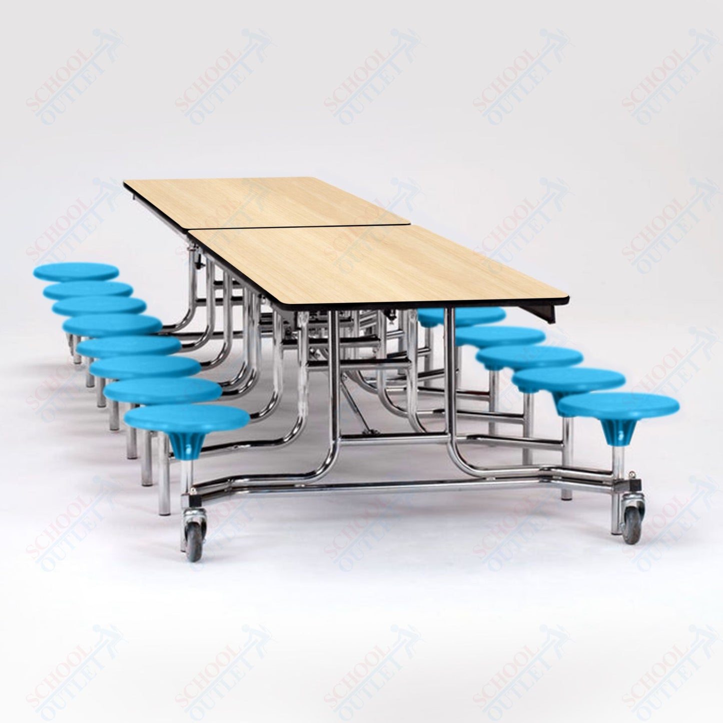 NPS Mobile Cafeteria Table - 30" W x 12' L - 16 Stools - Plywood Core - T-Molding Edge - Black Powdercoated Frame